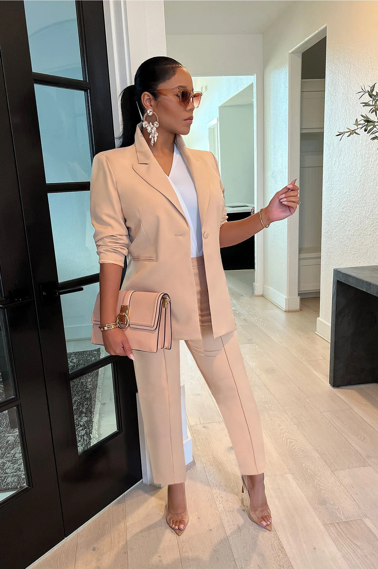CM.YAYA Elegant Solid Blazer Suit and Pants Two 2 Piece Set  Women 2023 Autumn Winter Classic OL Street Outfit Tracksuit