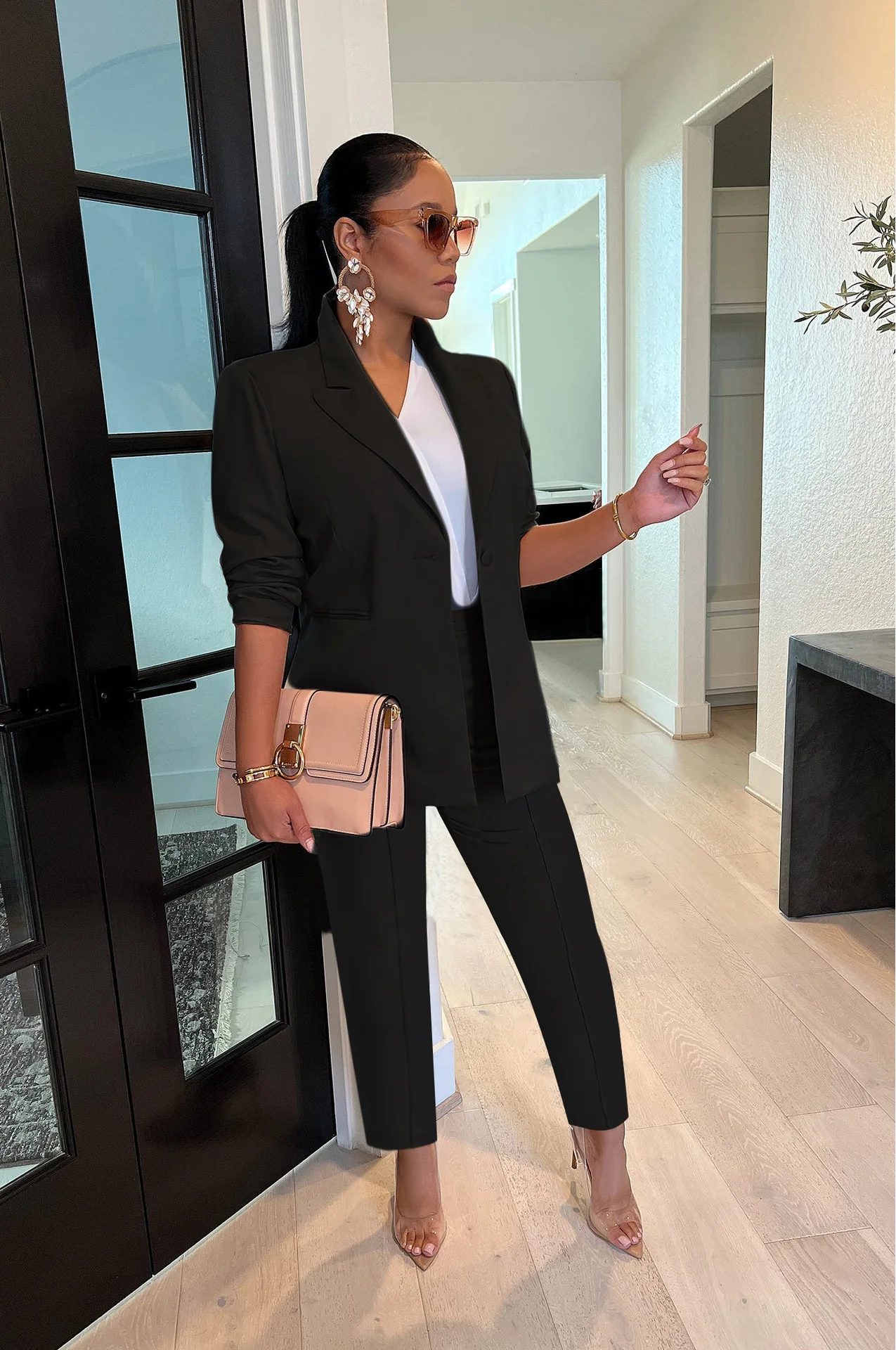 CM.YAYA Elegant Solid Blazer Suit and Pants Two 2 Piece Set  Women 2023 Autumn Winter Classic OL Street Outfit Tracksuit