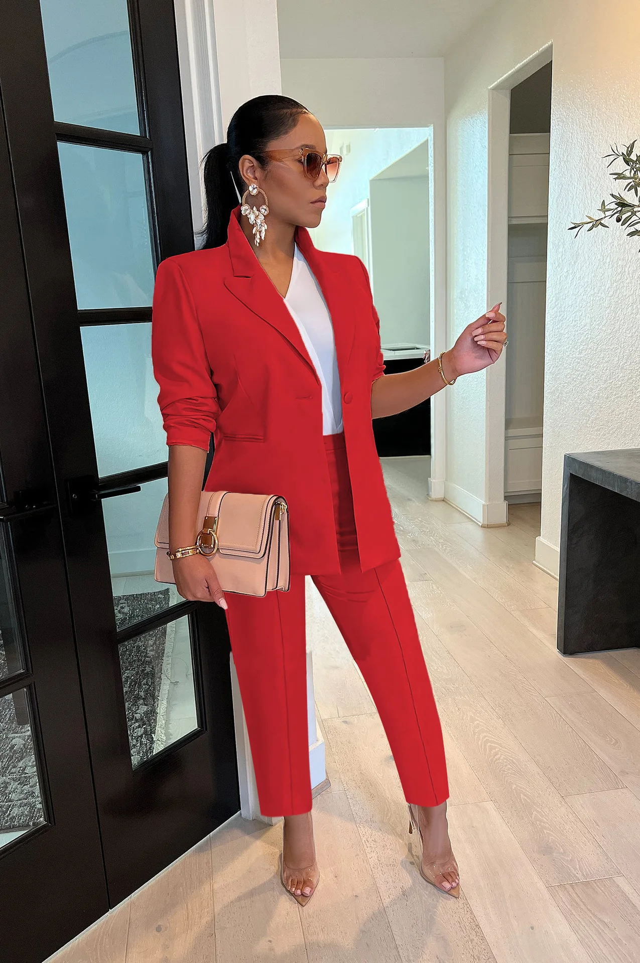 CM.YAYA Elegant Solid Blazer Suit and Pants Two 2 Piece Set  Women 2023 Autumn Winter Classic OL Street Outfit Tracksuit