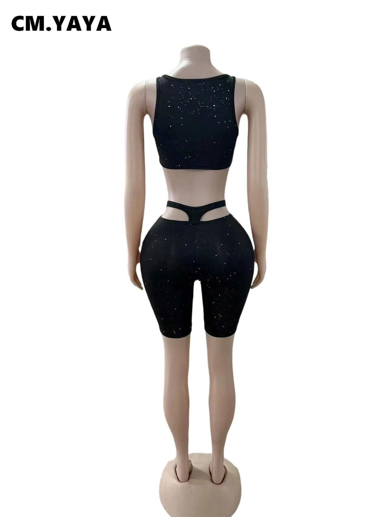 CM.YAYA Fashion Yoga Fitness Women's Set Sleeveless Bra Tops and Shorts 2025 Summer Sporty Two 2 Piece Sets Outfits Tracksuit