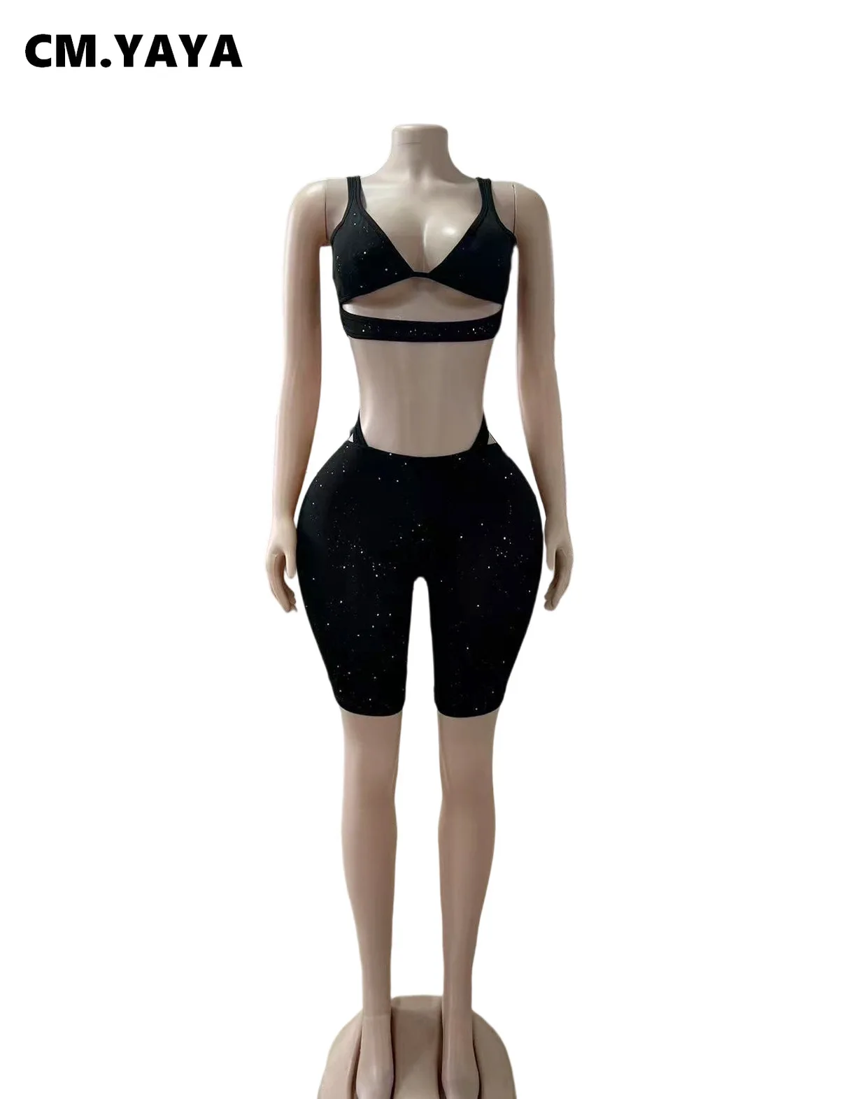 CM.YAYA Fashion Yoga Fitness Women's Set Sleeveless Bra Tops and Shorts 2025 Summer Sporty Two 2 Piece Sets Outfits Tracksuit