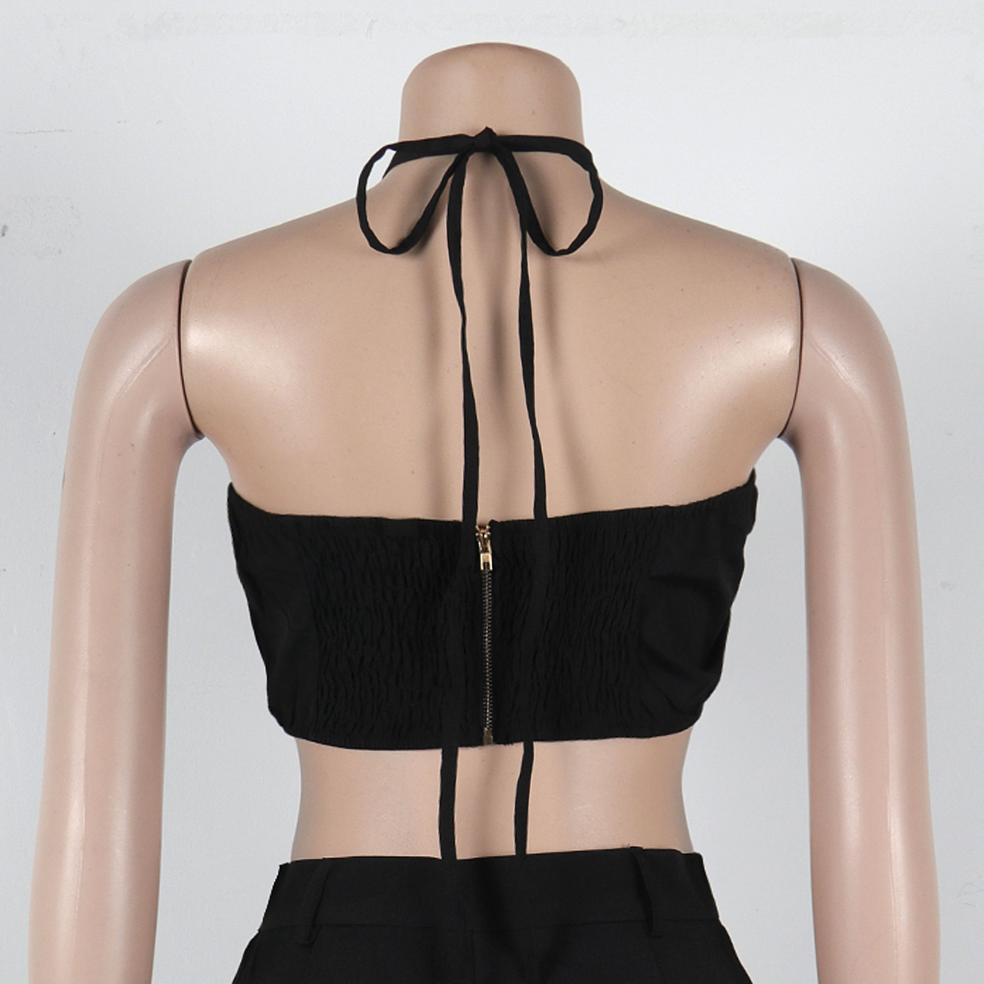 CM.YAYA Women Set Sleeveless Strapless Tops +Wide Leg Pants Two 2 Piece Set Hole Hollow Out Outfit Summer Sexy Street Tracksuit