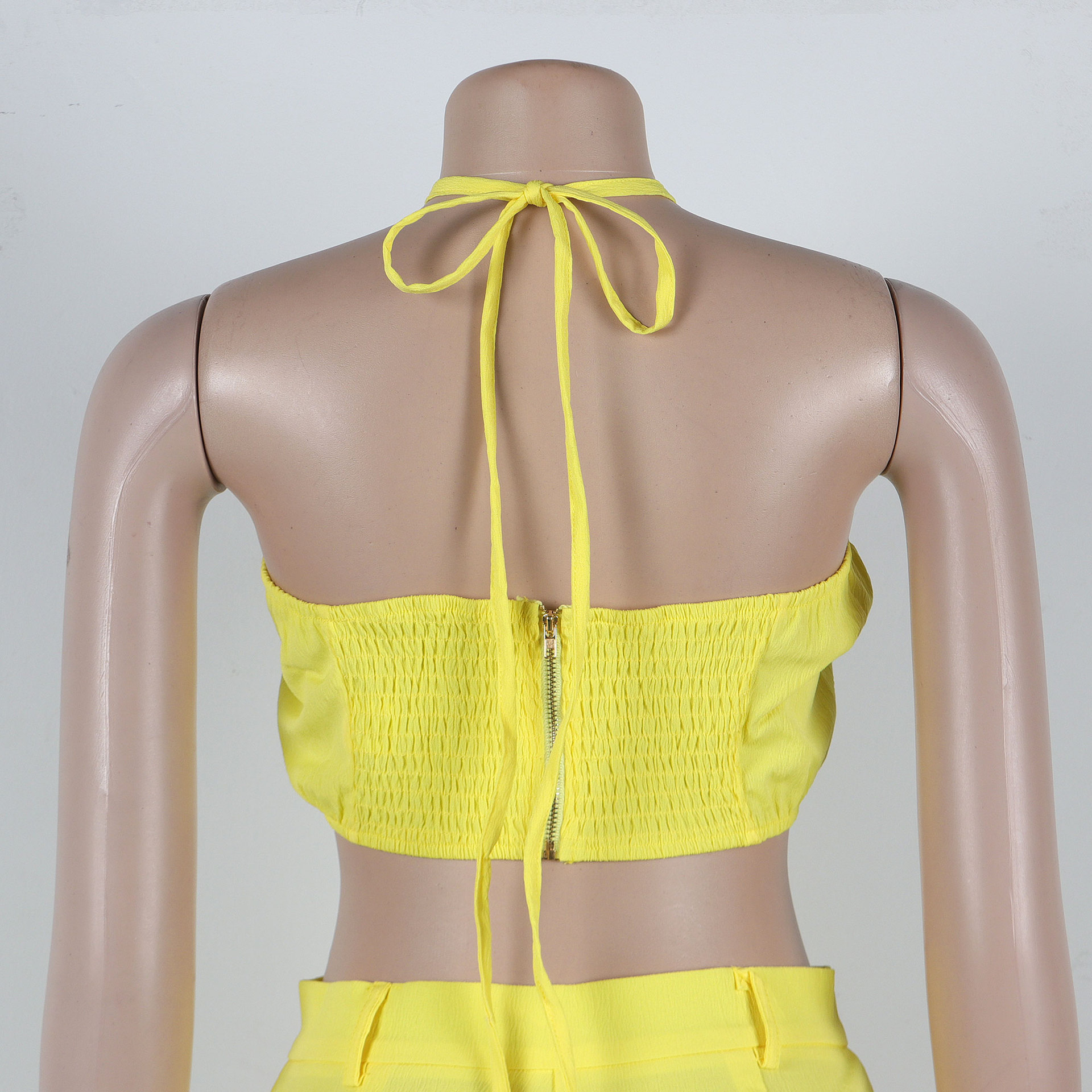 CM.YAYA Women Set Sleeveless Strapless Tops +Wide Leg Pants Two 2 Piece Set Hole Hollow Out Outfit Summer Sexy Street Tracksuit