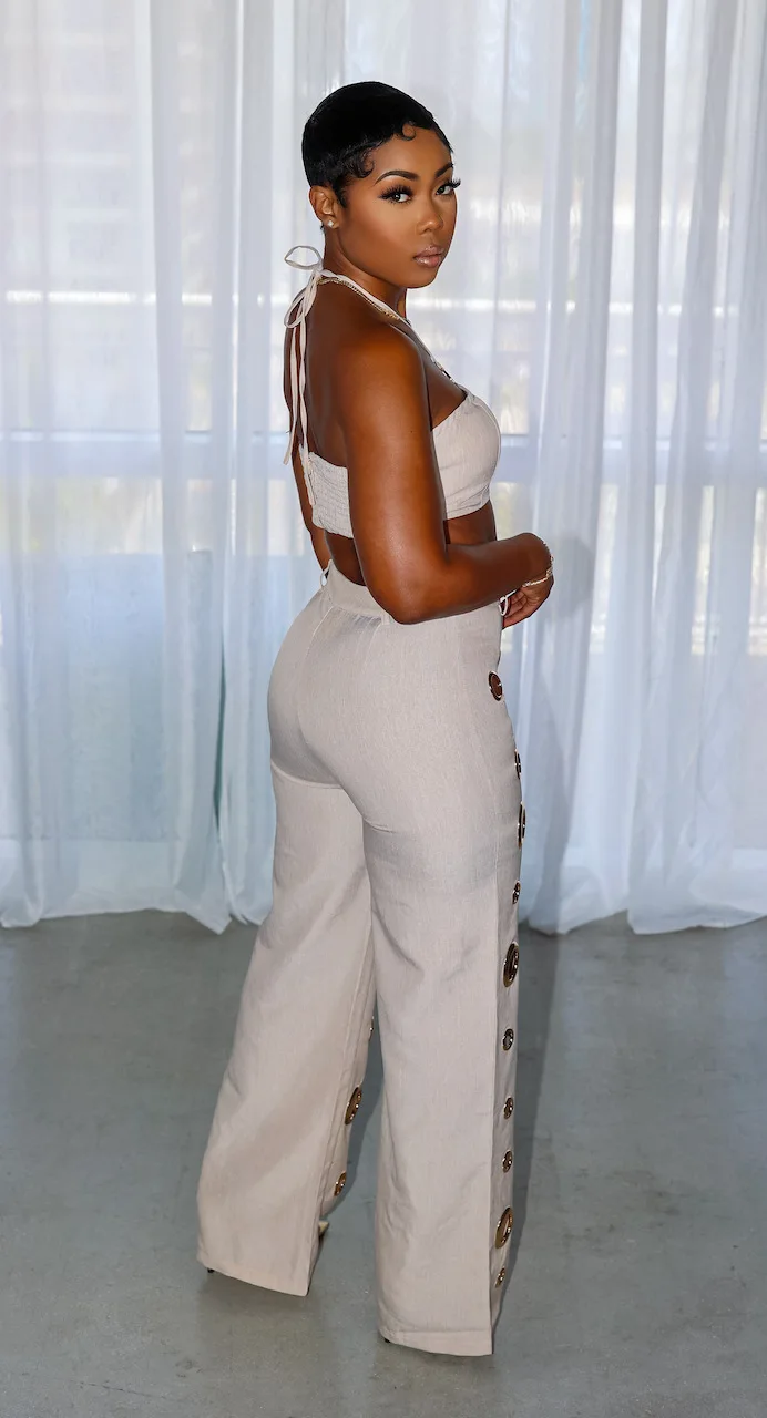 CM.YAYA Women Set Sleeveless Strapless Tops +Wide Leg Pants Two 2 Piece Set Hole Hollow Out Outfit Summer Sexy Street Tracksuit