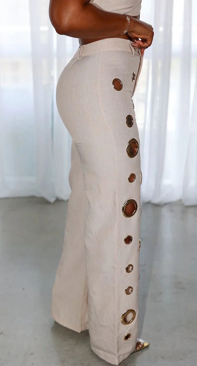 CM.YAYA Women Set Sleeveless Strapless Tops +Wide Leg Pants Two 2 Piece Set Hole Hollow Out Outfit Summer Sexy Street Tracksuit