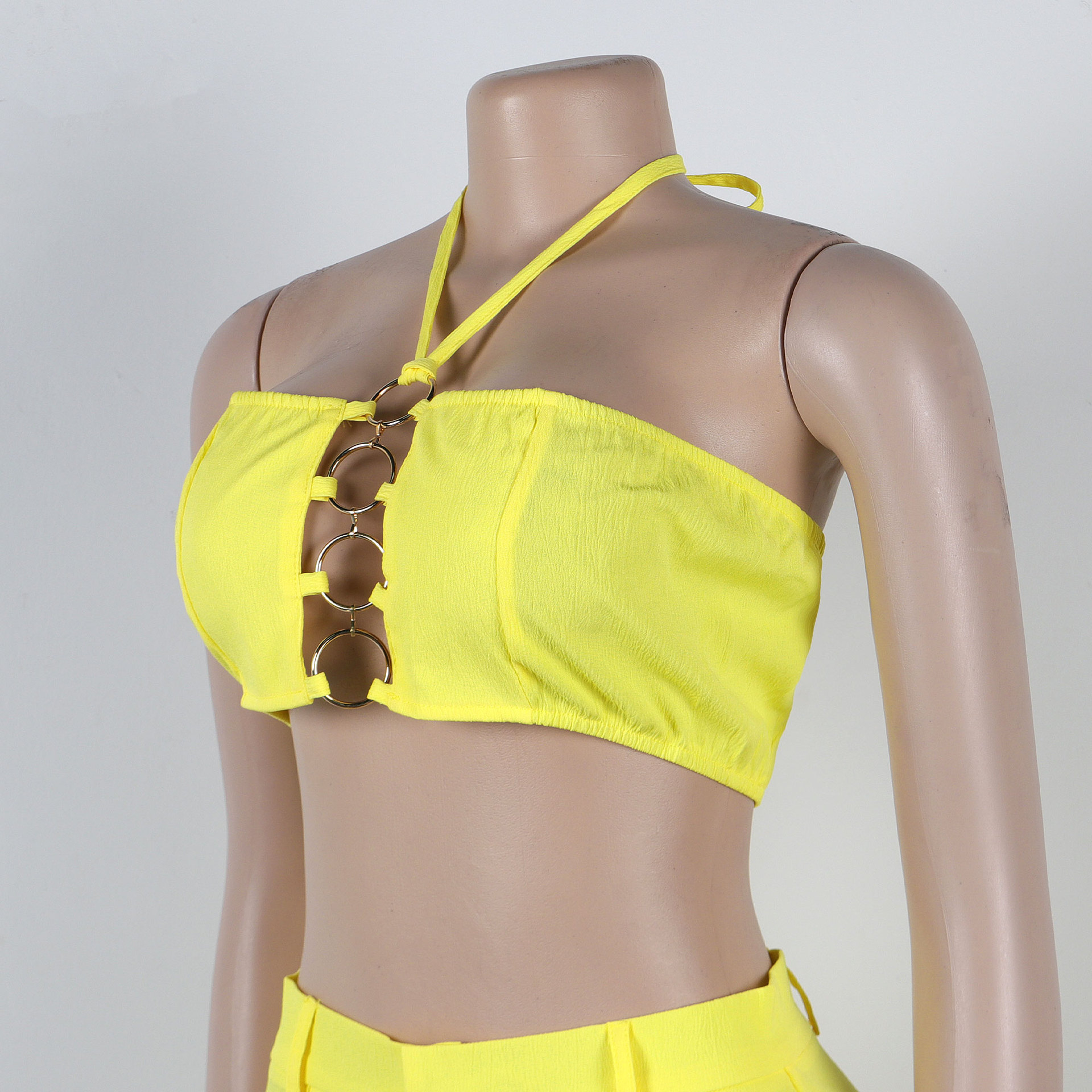 CM.YAYA Women Set Sleeveless Strapless Tops +Wide Leg Pants Two 2 Piece Set Hole Hollow Out Outfit Summer Sexy Street Tracksuit