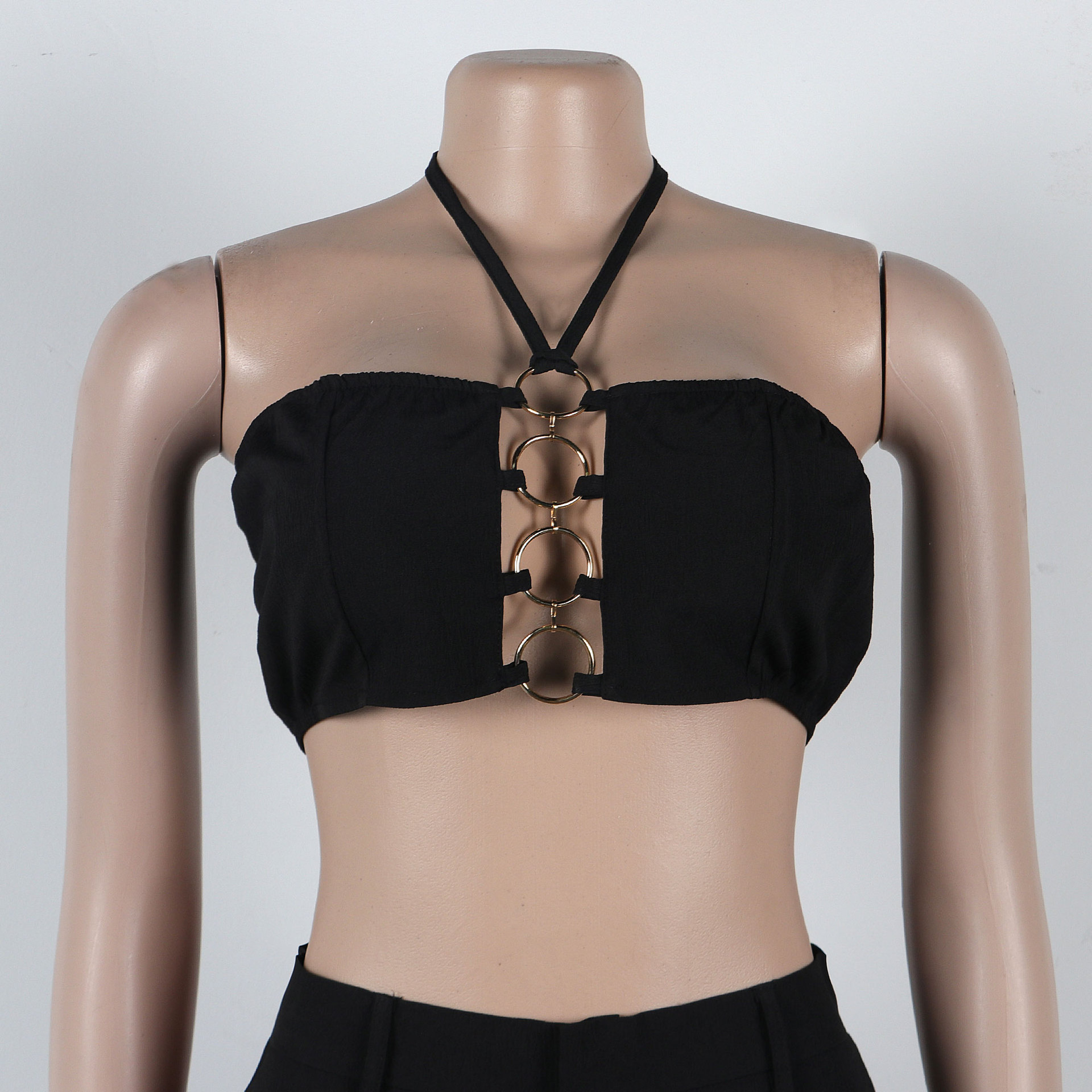 CM.YAYA Women Set Sleeveless Strapless Tops +Wide Leg Pants Two 2 Piece Set Hole Hollow Out Outfit Summer Sexy Street Tracksuit