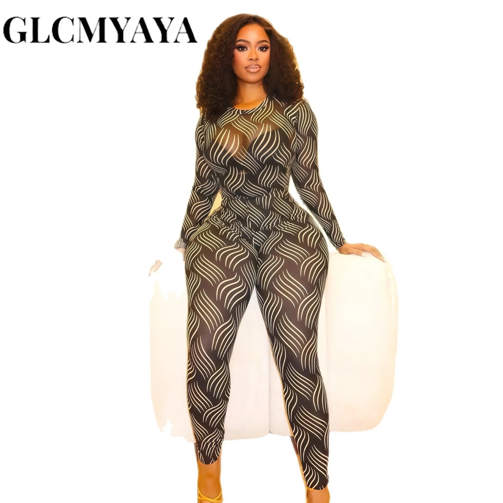 GLCMYAYA Women Set Striped Printed Full Sleeve O-neck T-Shirts +Pencil Pants 2025 Fall Street Tracksuit Two 2 Piece Set Outfits GLCMYAYA Women Set Striped Printed Full Sleeve O-neck T-Shirts +Pencil Pants 2025 Fall Street Tracksuit Two 2 Piece Set Outfits