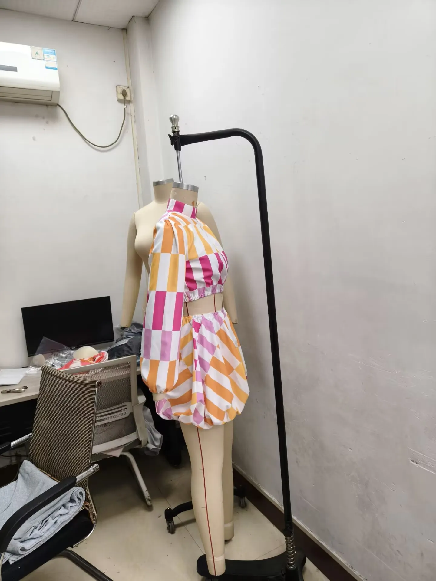 CM.YAYA Women's Set Full Puff Sleeve Striped Print Coats Top + Short Skirts Summer Active Sporty Street Two 2 Piece Sets Outfits CM.YAYA Women's Set Full Puff Sleeve Striped Print Coats Top + Short Skirts Summer Active Sporty Street Two 2 Piece Sets Outfits