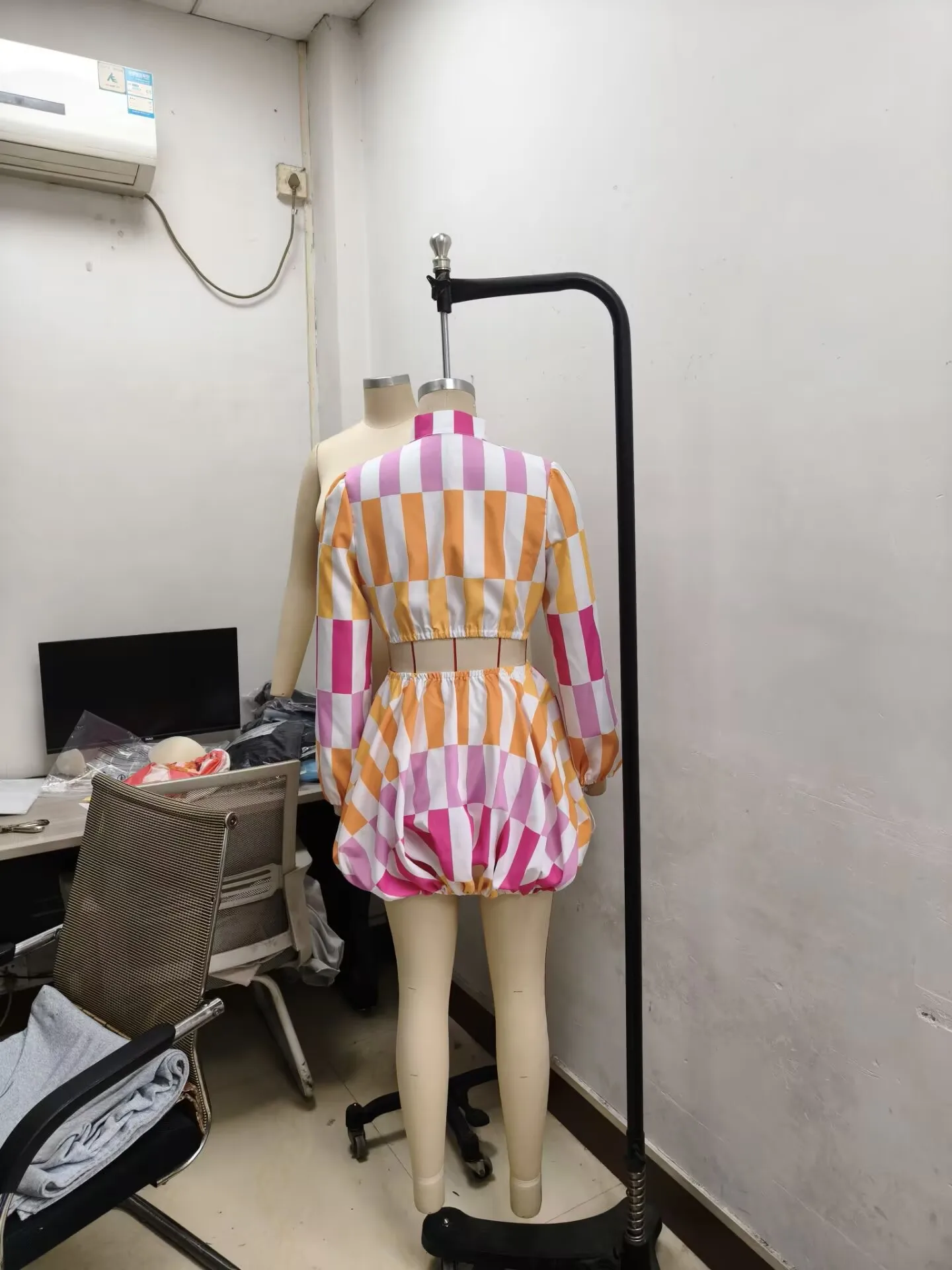 CM.YAYA Women's Set Full Puff Sleeve Striped Print Coats Top + Short Skirts Summer Active Sporty Street Two 2 Piece Sets Outfits