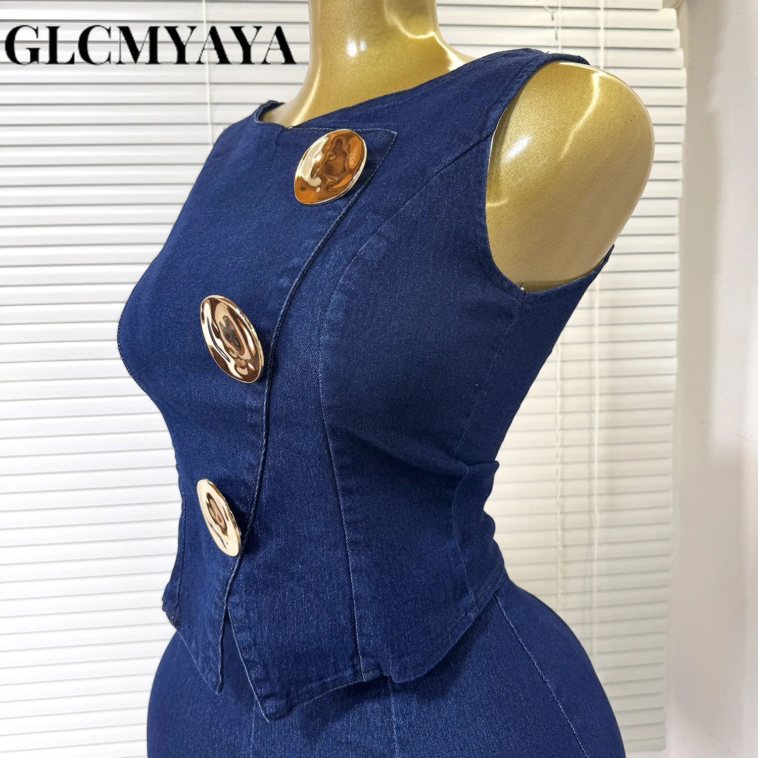 GLCMYAYA Fashion Denim Women’s Set Sleeveless Button Tank Tops and Wide Leg Jeans Pants Sets 2025 Holiday Two 2 Piece Set Outfit GLCMYAYA Fashion Denim Women's Set Sleeveless Button Tank Tops and Wide Leg Jeans Pants Sets 2025 Holiday Two 2 Piece Set Outfit