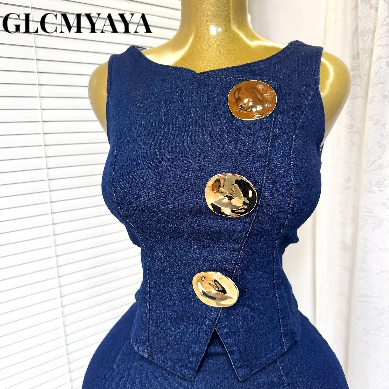 GLCMYAYA Fashion Denim Women’s Set Sleeveless Button Tank Tops and Wide Leg Jeans Pants Sets 2025 Holiday Two 2 Piece Set Outfit GLCMYAYA Fashion Denim Women's Set Sleeveless Button Tank Tops and Wide Leg Jeans Pants Sets 2025 Holiday Two 2 Piece Set Outfit