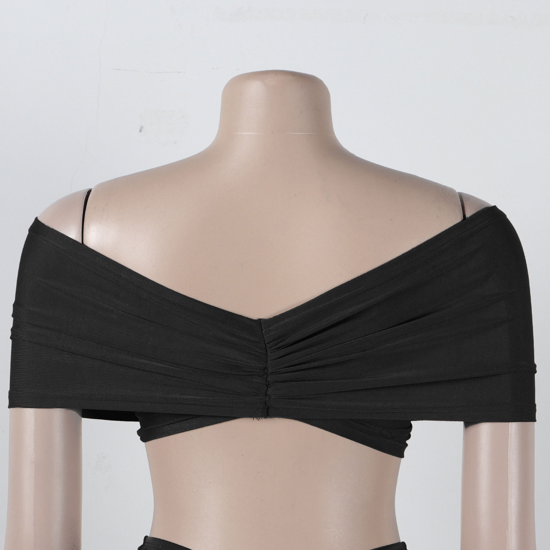 CM.YAYA Stacked Ruched Women's Set Off Shoulder Crop Top and Low Waist Maxi Long Skirts 2023 Sexy Party Two 2 Piece Sets Outfits