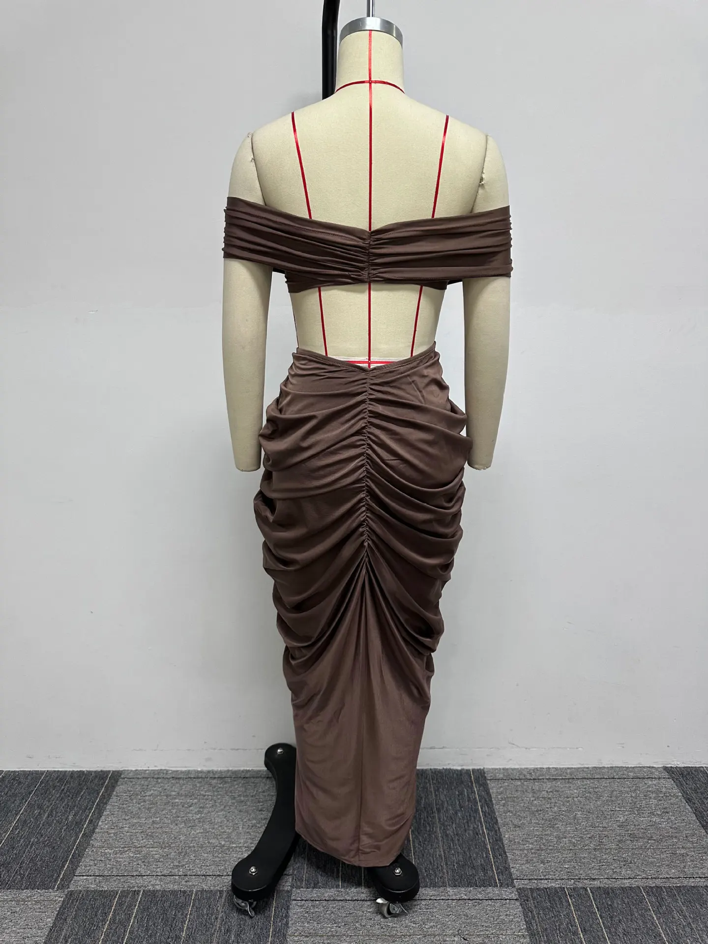 CM.YAYA Stacked Ruched Women's Set Off Shoulder Crop Top and Low Waist Maxi Long Skirts 2023 Sexy Party Two 2 Piece Sets Outfits