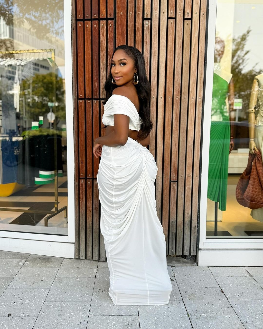 CM.YAYA Stacked Ruched Women's Set Off Shoulder Crop Top and Low Waist Maxi Long Skirts 2023 Sexy Party Two 2 Piece Sets Outfits