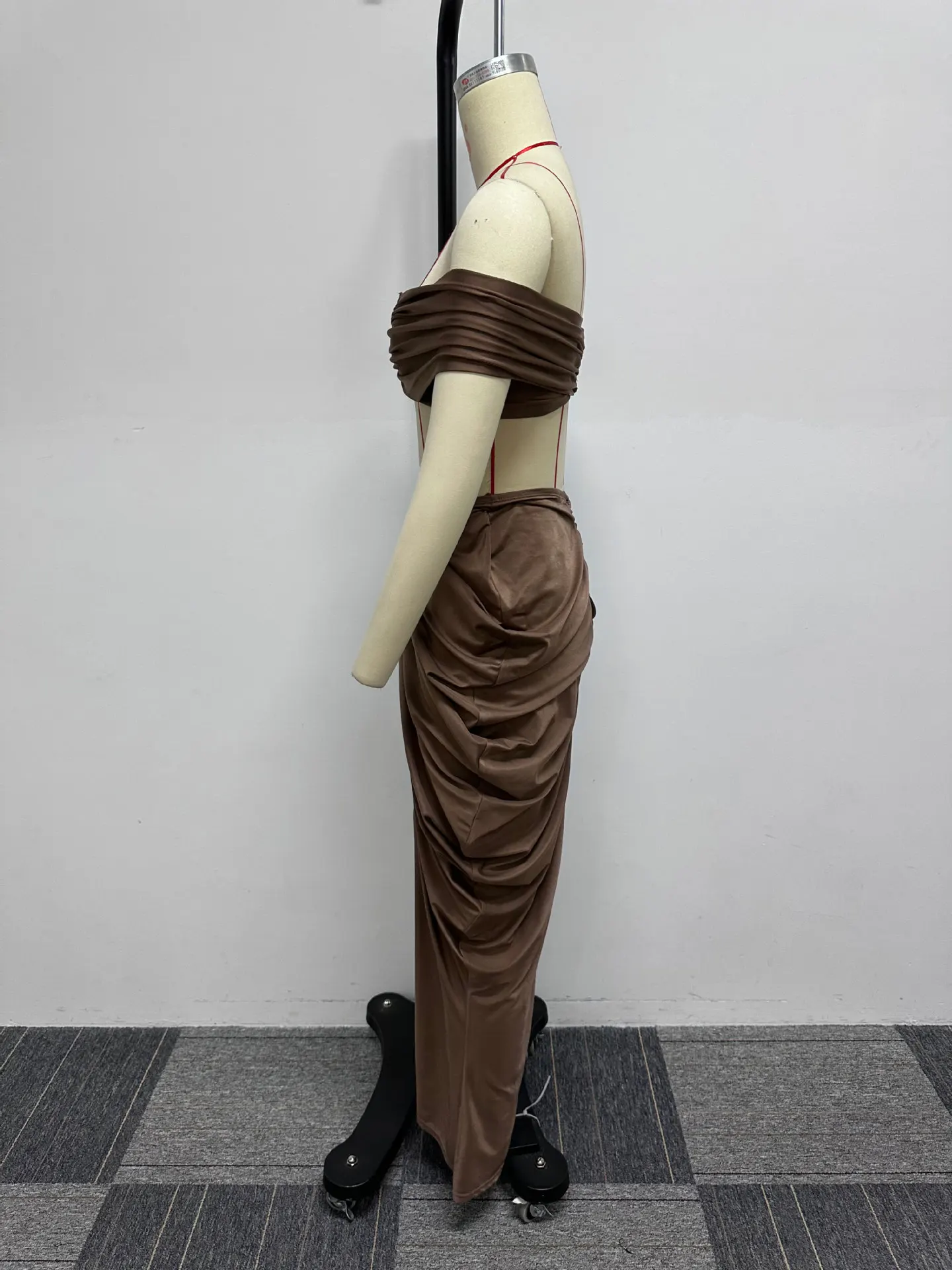 CM.YAYA Stacked Ruched Women's Set Off Shoulder Crop Top and Low Waist Maxi Long Skirts 2023 Sexy Party Two 2 Piece Sets Outfits