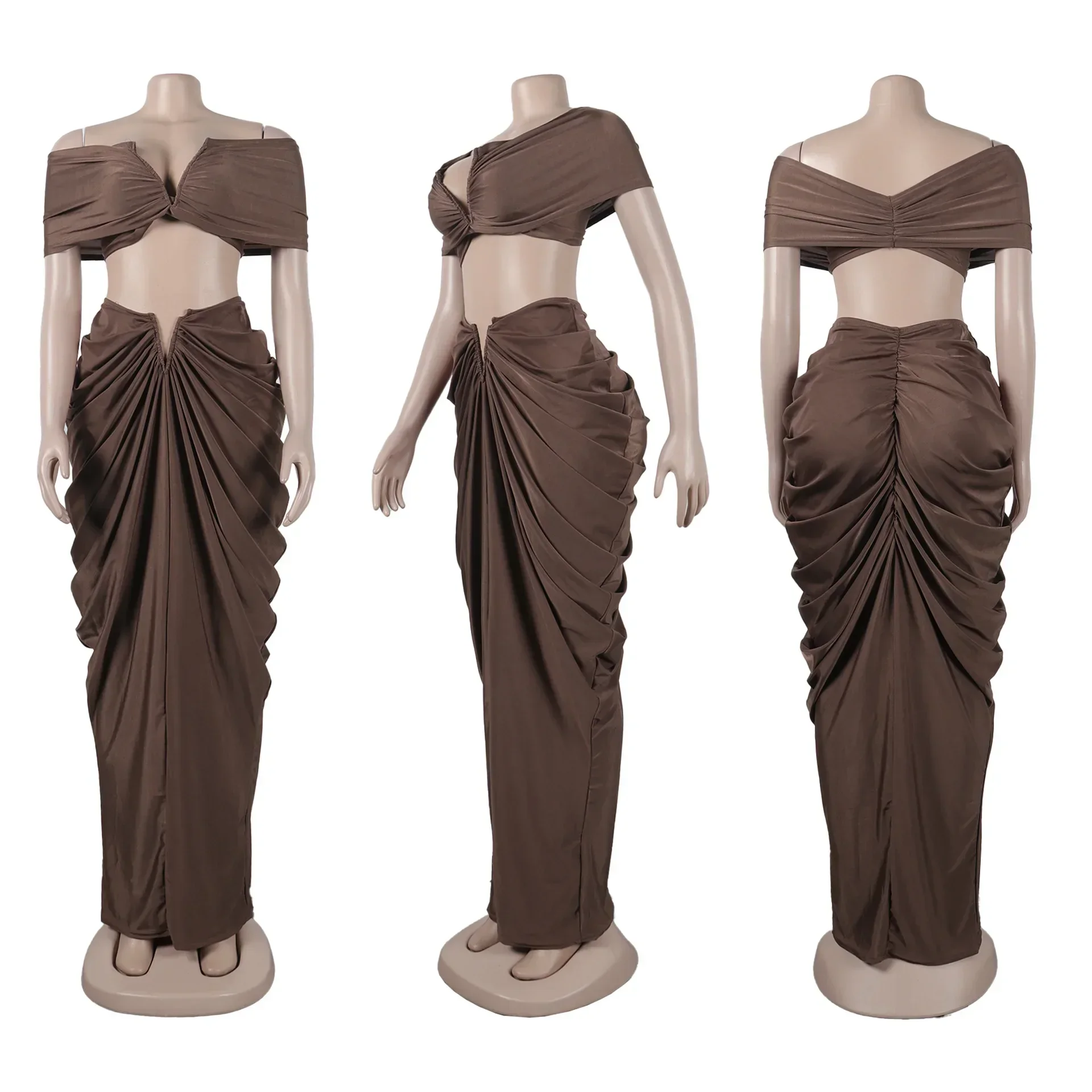 CM.YAYA Stacked Ruched Women’s Set Off Shoulder Crop Top and Low Waist Maxi Long Skirts 2023 Sexy Party Two 2 Piece Sets Outfits CM.YAYA Stacked Ruched Women's Set Off Shoulder Crop Top and Low Waist Maxi Long Skirts 2023 Sexy Party Two 2 Piece Sets Outfits