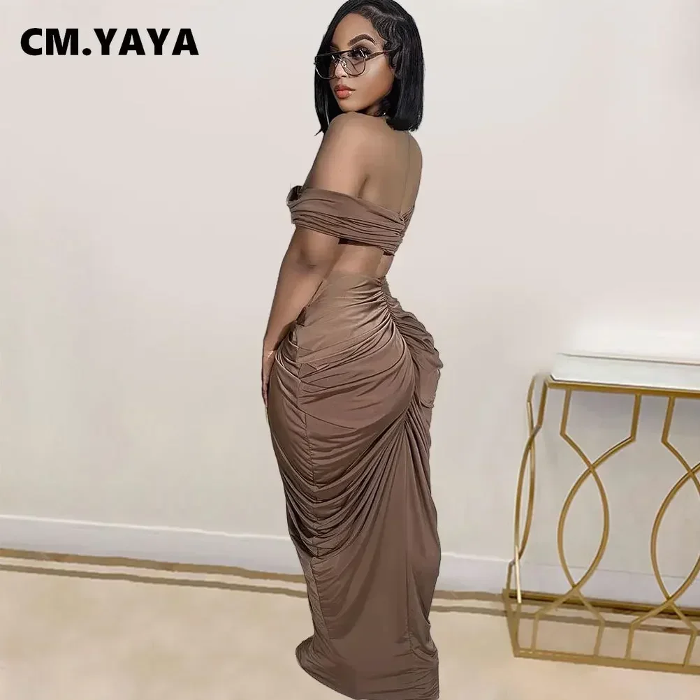 CM.YAYA Stacked Ruched Women’s Set Off Shoulder Crop Top and Low Waist Maxi Long Skirts 2023 Sexy Party Two 2 Piece Sets Outfits CM.YAYA Stacked Ruched Women's Set Off Shoulder Crop Top and Low Waist Maxi Long Skirts 2023 Sexy Party Two 2 Piece Sets Outfits