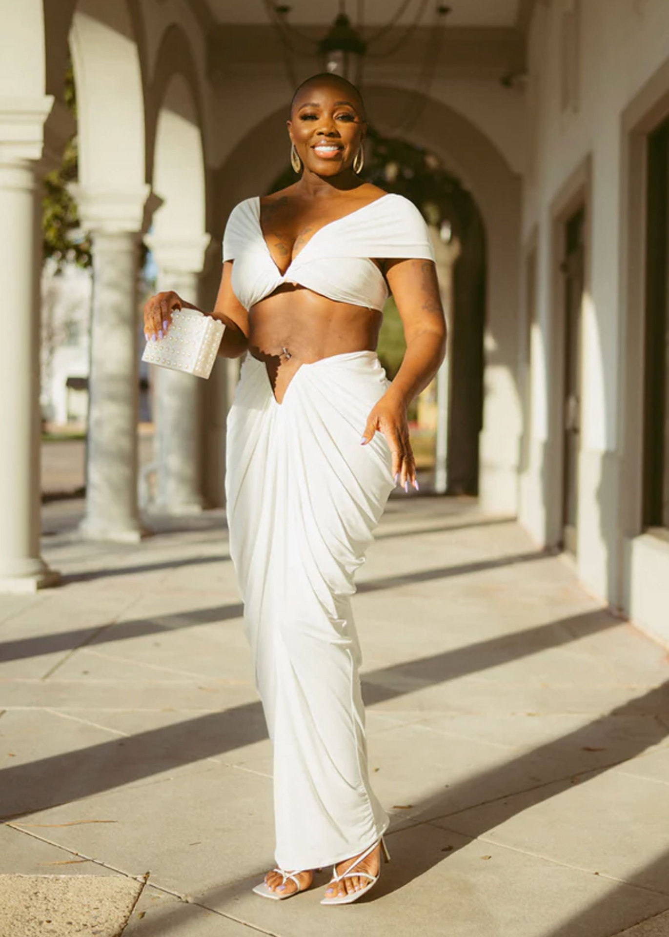 CM.YAYA Stacked Ruched Women's Set Off Shoulder Crop Top and Low Waist Maxi Long Skirts 2023 Sexy Party Two 2 Piece Sets Outfits