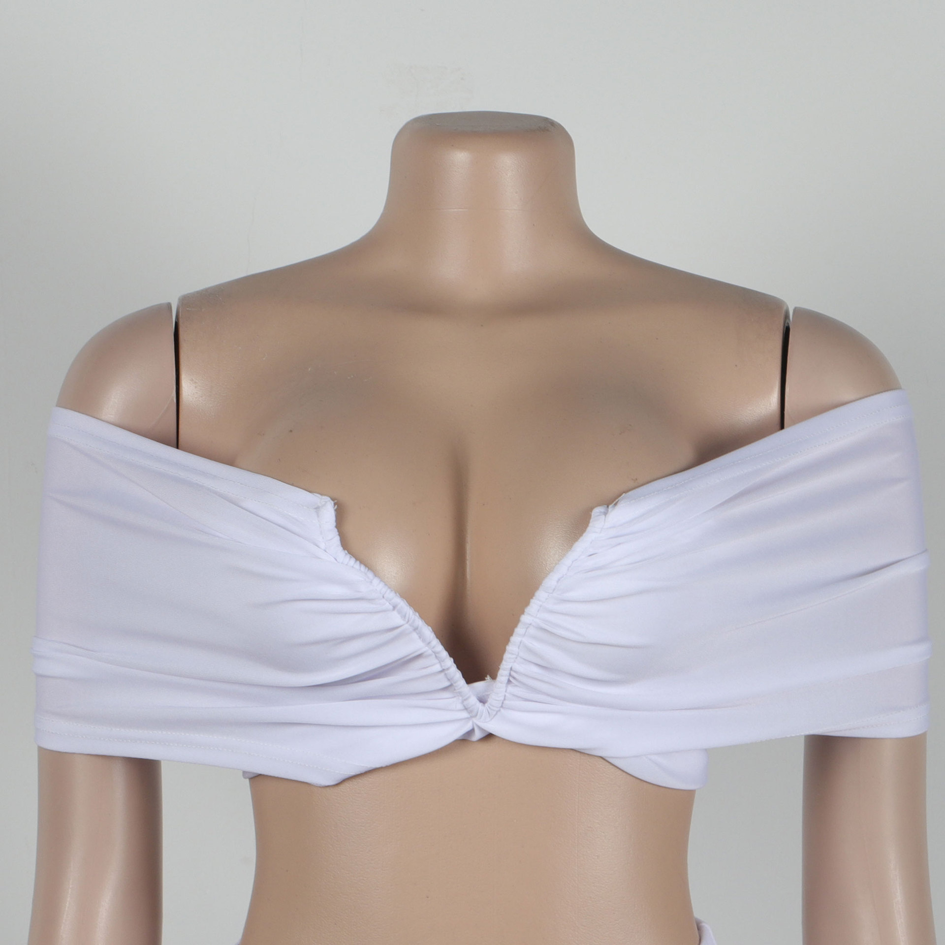 CM.YAYA Stacked Ruched Women's Set Off Shoulder Crop Top and Low Waist Maxi Long Skirts 2023 Sexy Party Two 2 Piece Sets Outfits