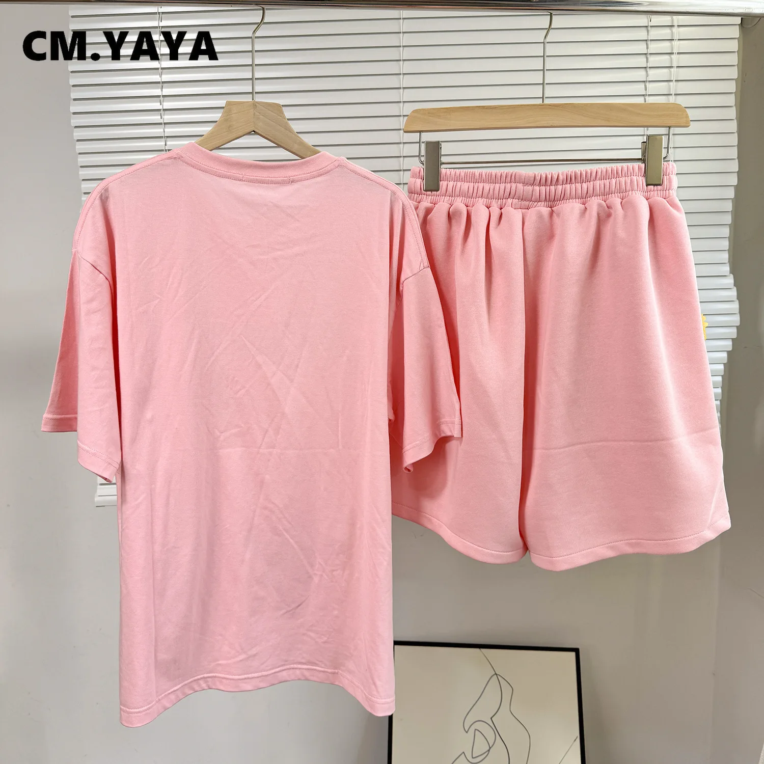 CM.YAYA Fashion Butterfly Floral Beading Women's Set T-shirt and Shorts 2025 Summer Active Two 2 Piece Sets Outfit Tracksuit