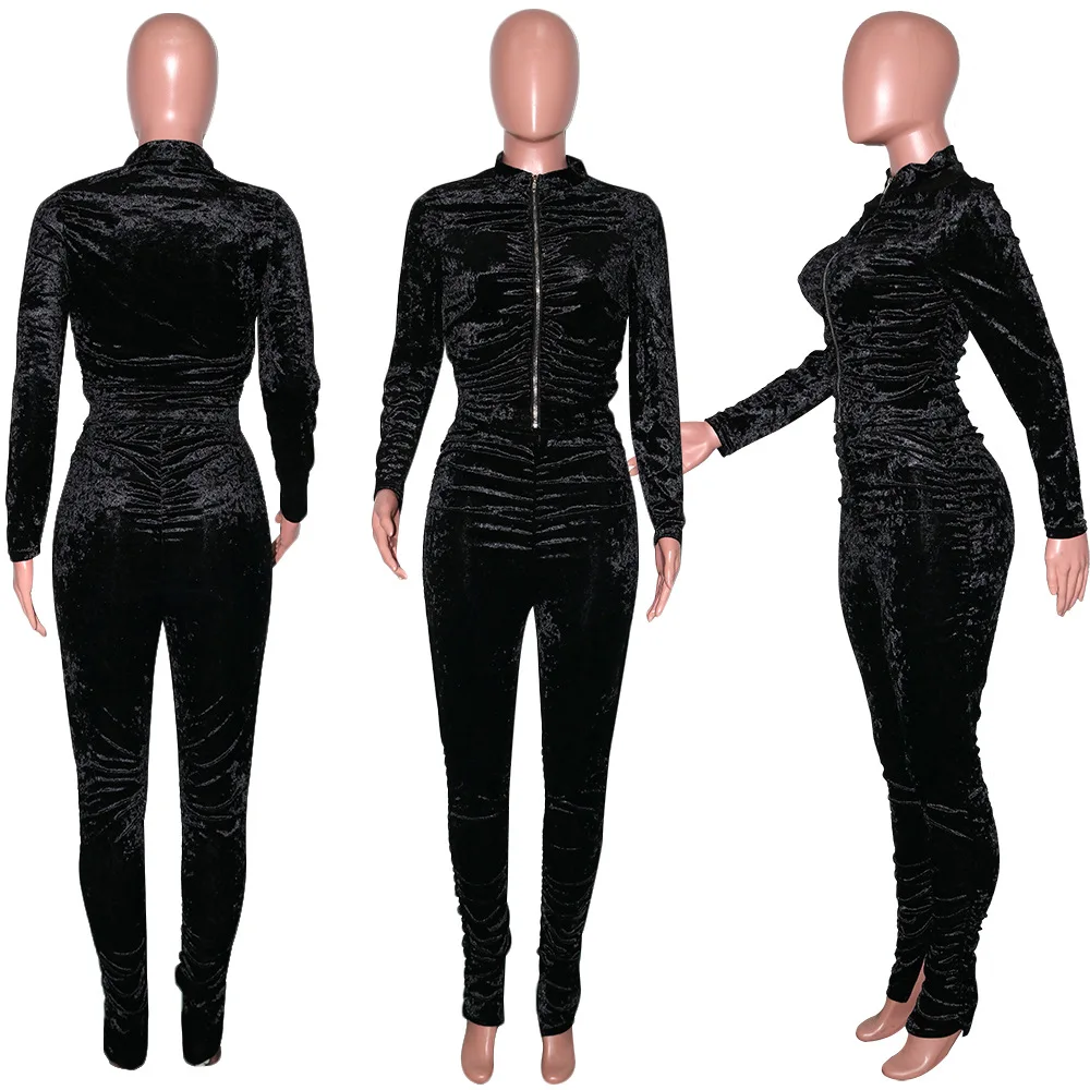 CM.YAYA Active Velvet Stacked Sweatsuit Women's Set Zipper Jacket Pants Suit Streetwear Tracksuit Two Piece Set Fitness Outfit