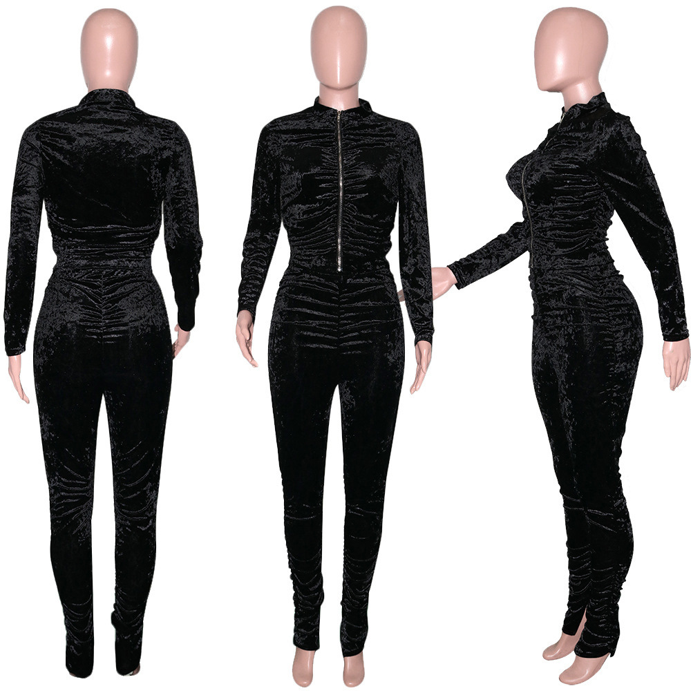 CM.YAYA Active Velvet Stacked Sweatsuit Women's Set Zipper Jacket Pants Suit Streetwear Tracksuit Two Piece Set Fitness Outfit
