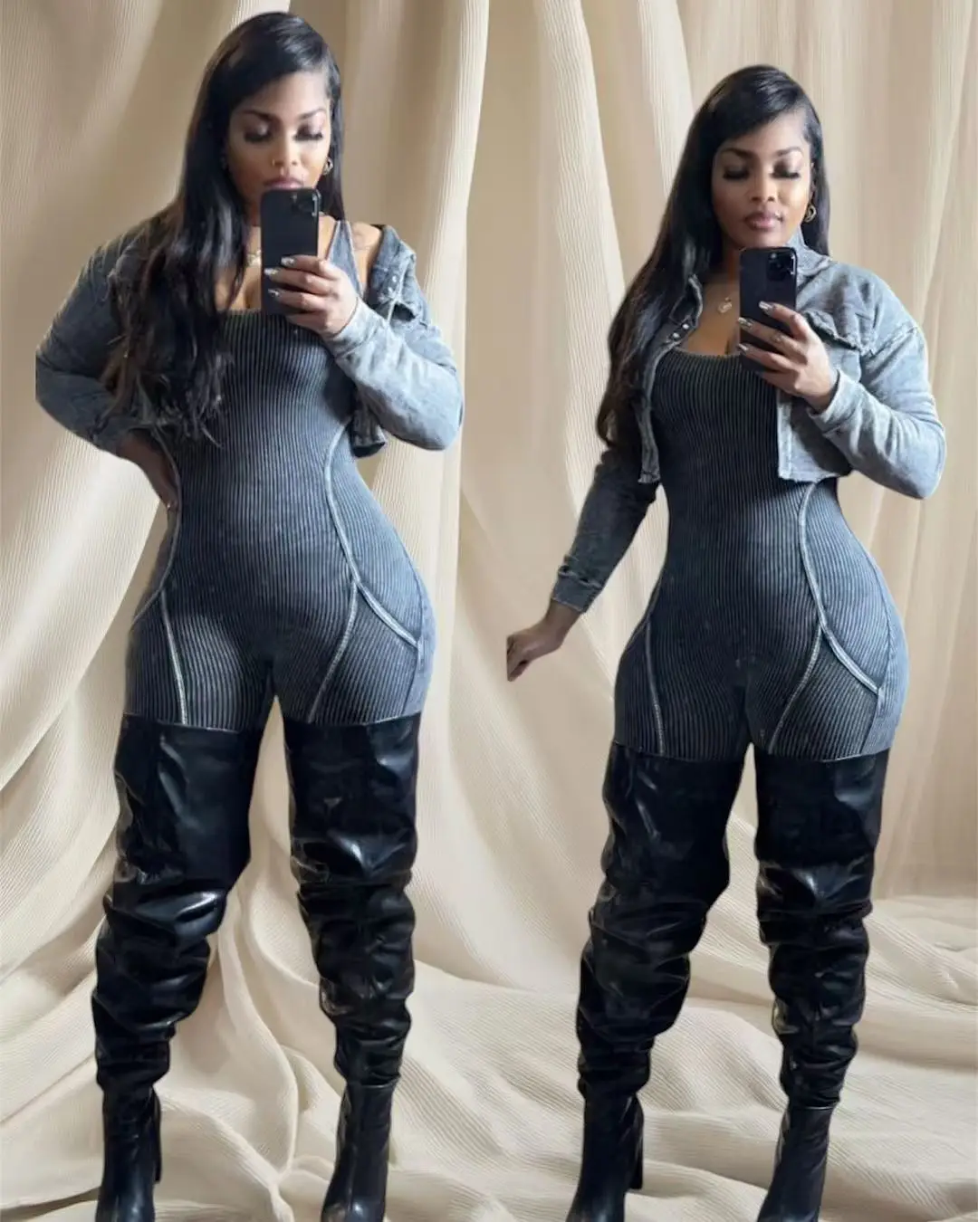 CM.YAYA Fashion Women's Set Washed Knitted Long Sleeve V-neck Coats+pencil Jumpsuits Active Two 2 Piece Set Outfits Tracksuit CM.YAYA Fashion Women's Set Washed Knitted Long Sleeve V-neck Coats+pencil Jumpsuits Active Two 2 Piece Set Outfits Tracksuit