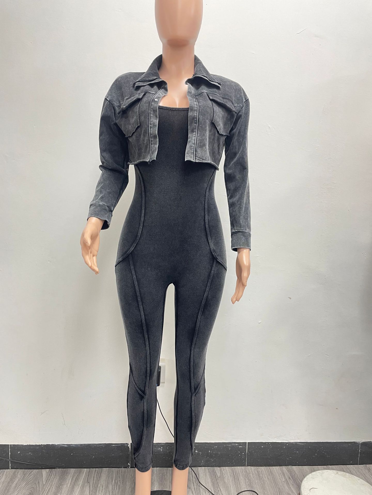 CM.YAYA Fashion Women's Set Washed Knitted Long Sleeve V-neck Coats+pencil Jumpsuits Active Two 2 Piece Set Outfits Tracksuit CM.YAYA Fashion Women's Set Washed Knitted Long Sleeve V-neck Coats+pencil Jumpsuits Active Two 2 Piece Set Outfits Tracksuit