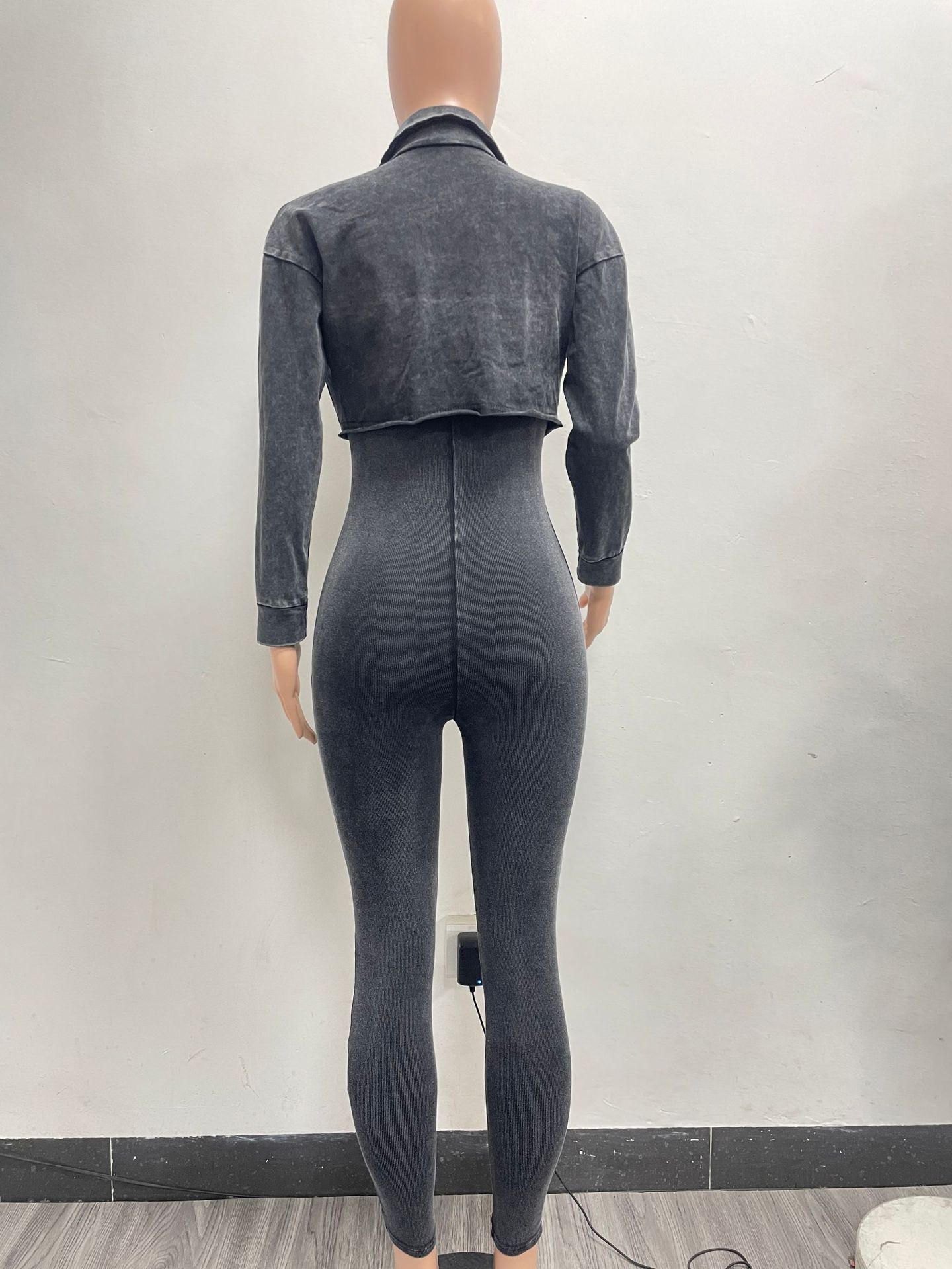 CM.YAYA Fashion Women's Set Washed Knitted Long Sleeve V-neck Coats+pencil Jumpsuits Active Two 2 Piece Set Outfits Tracksuit