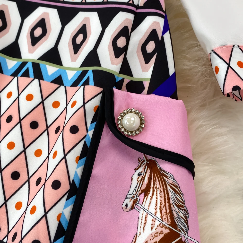 CM.YAYA Vintage 3D Geometrial Printed Women Long Sleeve Shirt and Bodycon Midi Mini Skirt Suit Street INS Two 2 Piece Set Outfit