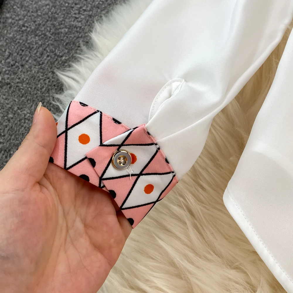 CM.YAYA Vintage 3D Geometrial Printed Women Long Sleeve Shirt and Bodycon Midi Mini Skirt Suit Street INS Two 2 Piece Set Outfit