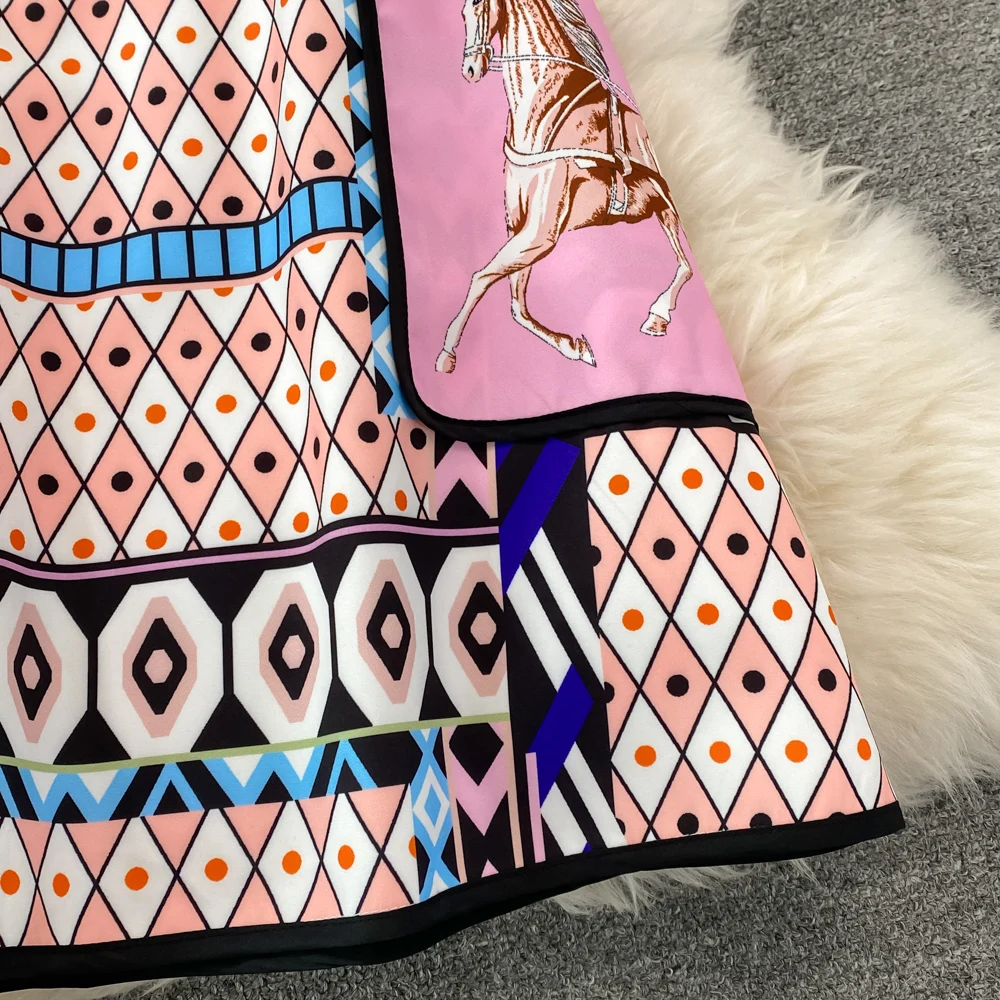 CM.YAYA Vintage 3D Geometrial Printed Women Long Sleeve Shirt and Bodycon Midi Mini Skirt Suit Street INS Two 2 Piece Set Outfit