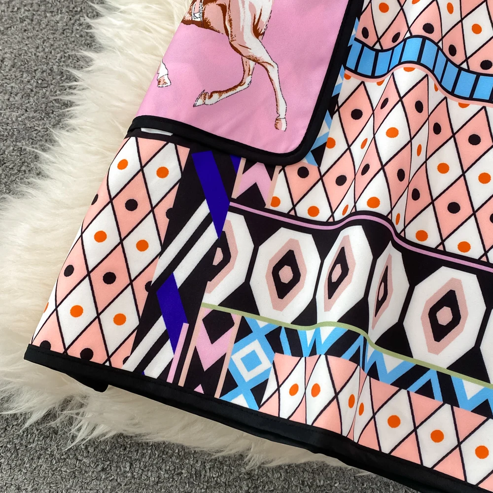 CM.YAYA Vintage 3D Geometrial Printed Women Long Sleeve Shirt and Bodycon Midi Mini Skirt Suit Street INS Two 2 Piece Set Outfit