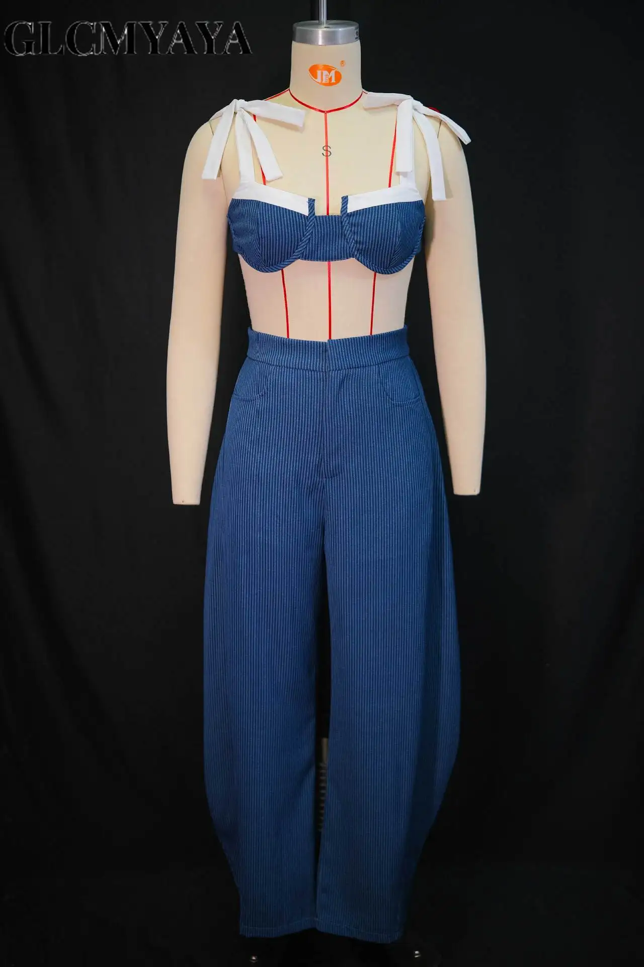 GLCMYAYA Street Women Set Striped Strapless Bow Crop Top and Long Pants 2026 Spring Party Vacation Sexy Two 2 Piece Set Outfits GLCMYAYA Street Women Set Striped Strapless Bow Crop Top and Long Pants 2026 Spring Party Vacation Sexy Two 2 Piece Set Outfits