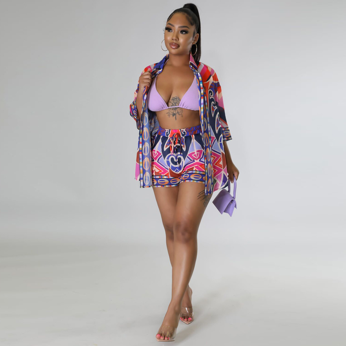 CMYAYA 3D Paisley Women Shorts Suit and Half Sleeve Shirt Top Street Blouses Tracksuit INS Two 2 Piece Set 2022 Summer Outfits