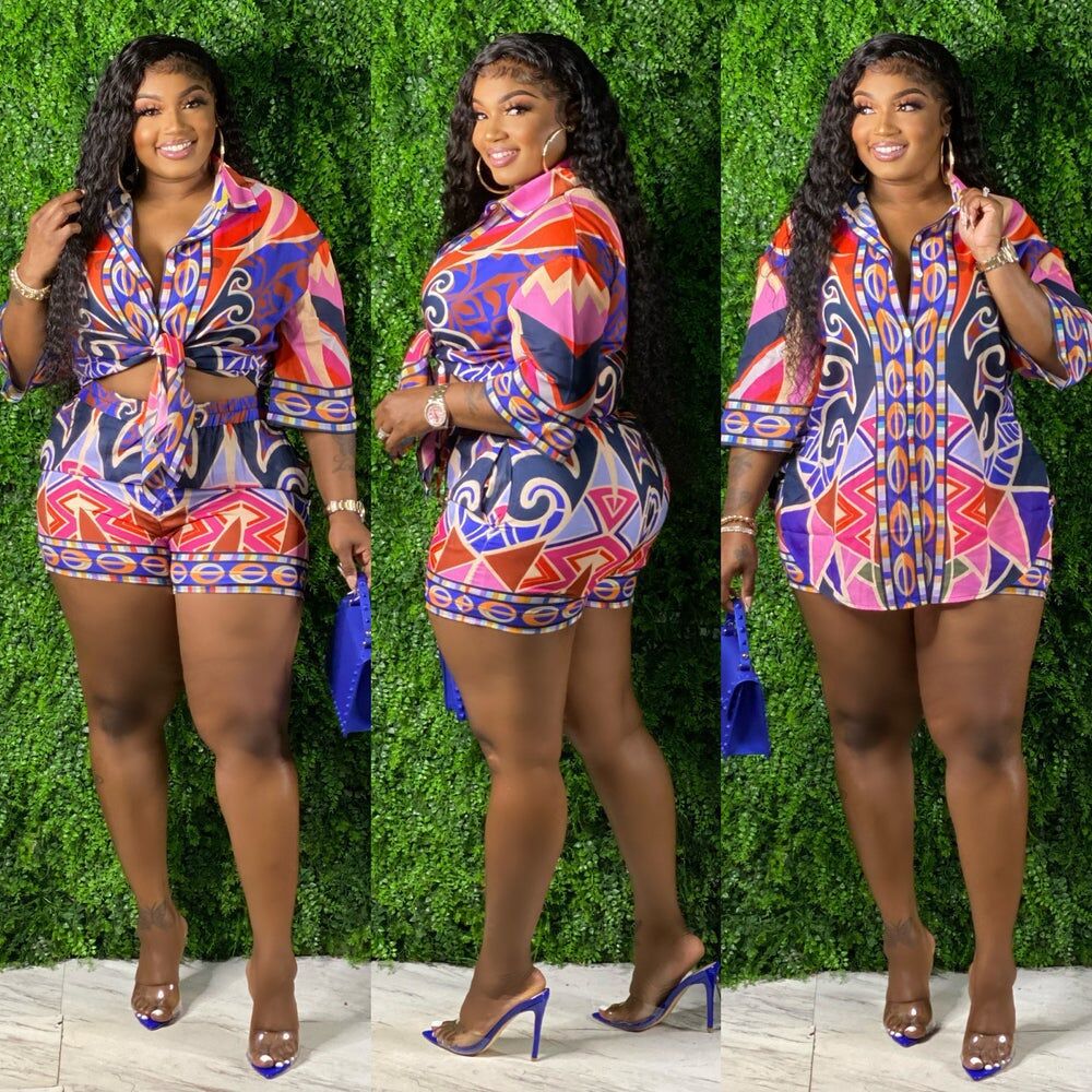 CMYAYA 3D Paisley Women Shorts Suit and Half Sleeve Shirt Top Street Blouses Tracksuit INS Two 2 Piece Set 2022 Summer Outfits