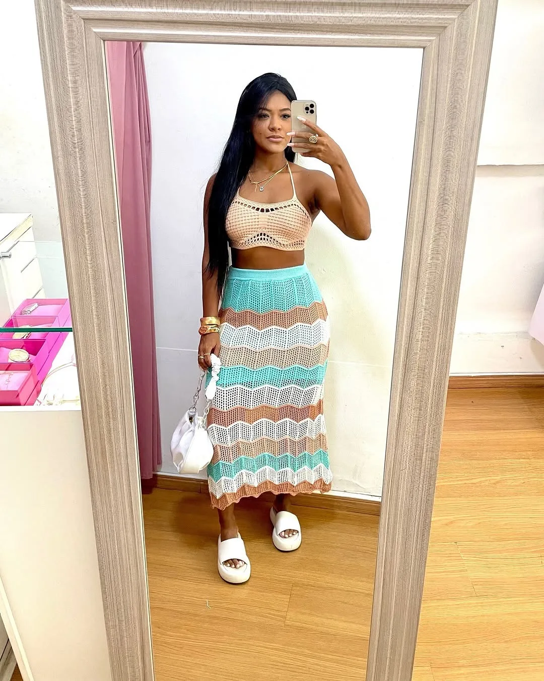 CM.YAYA Knitted Hollow Out Women's Set strap Sleeveless Crop Top + bodycon midi maxi long Skirt 2025 Beach Two 2Piece Set Outfit CM.YAYA Knitted Hollow Out Women's Set strap Sleeveless Crop Top + bodycon midi maxi long Skirt 2025 Beach Two 2Piece Set Outfit