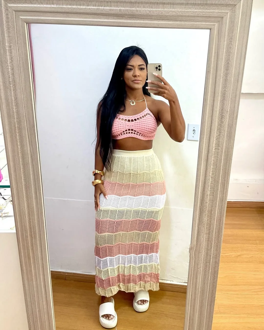 CM.YAYA Knitted Hollow Out Women's Set strap Sleeveless Crop Top + bodycon midi maxi long Skirt 2025 Beach Two 2Piece Set Outfit CM.YAYA Knitted Hollow Out Women's Set strap Sleeveless Crop Top + bodycon midi maxi long Skirt 2025 Beach Two 2Piece Set Outfit