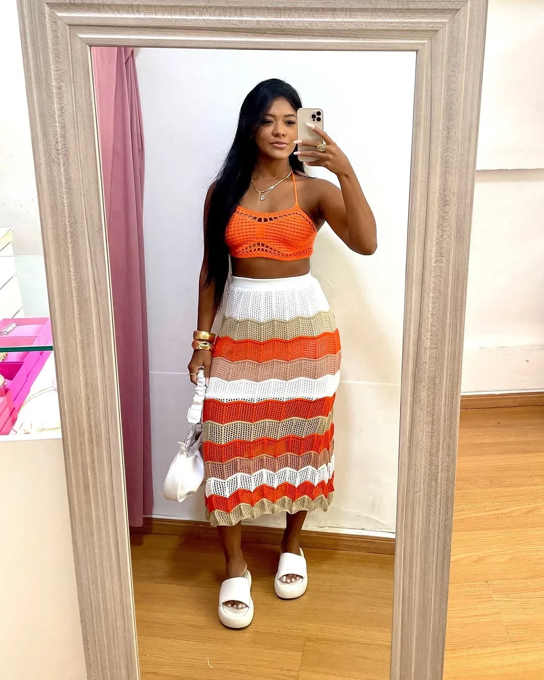 CM.YAYA Knitted Hollow Out Women's Set strap Sleeveless Crop Top + bodycon midi maxi long Skirt 2025 Beach Two 2Piece Set Outfit CM.YAYA Knitted Hollow Out Women's Set strap Sleeveless Crop Top + bodycon midi maxi long Skirt 2025 Beach Two 2Piece Set Outfit