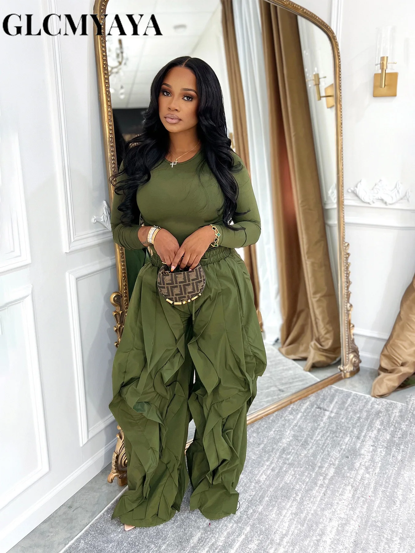 GLCMYAYA Women’s Set Long Sleeve T-shirt + Wide Leg Ruffles Pant Suits 2026 Winter Active Tracksuit 2 Two Pieces Set Outfits GLCMYAYA Women's Set Long Sleeve T-shirt + Wide Leg Ruffles Pant Suits 2026 Winter Active Tracksuit 2 Two Pieces Set Outfits