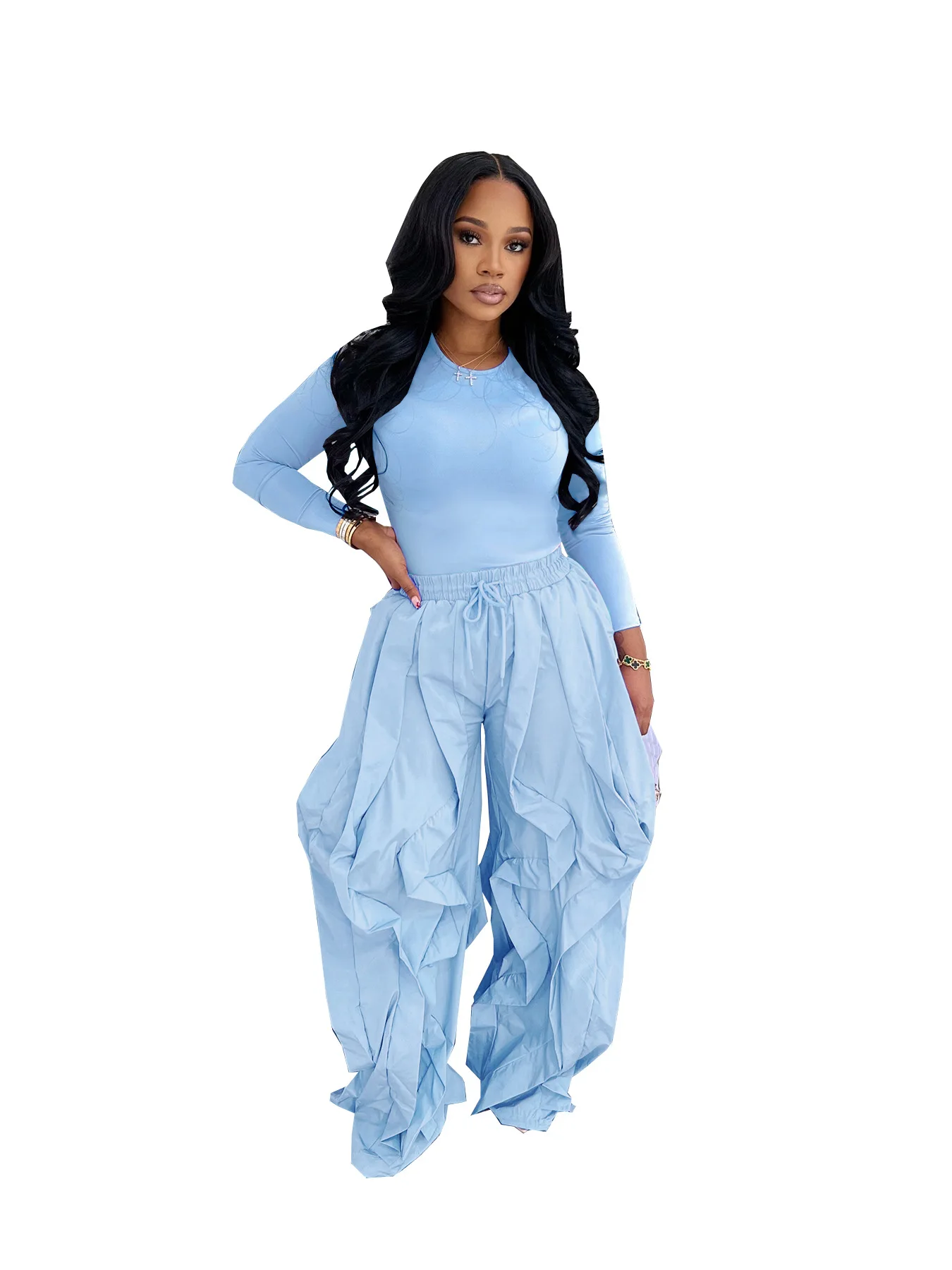 GLCMYAYA Women's Set Long Sleeve T-shirt + Wide Leg Ruffles Pant Suits 2026 Winter Active Tracksuit 2 Two Pieces Set Outfits GLCMYAYA Women's Set Long Sleeve T-shirt + Wide Leg Ruffles Pant Suits 2026 Winter Active Tracksuit 2 Two Pieces Set Outfits