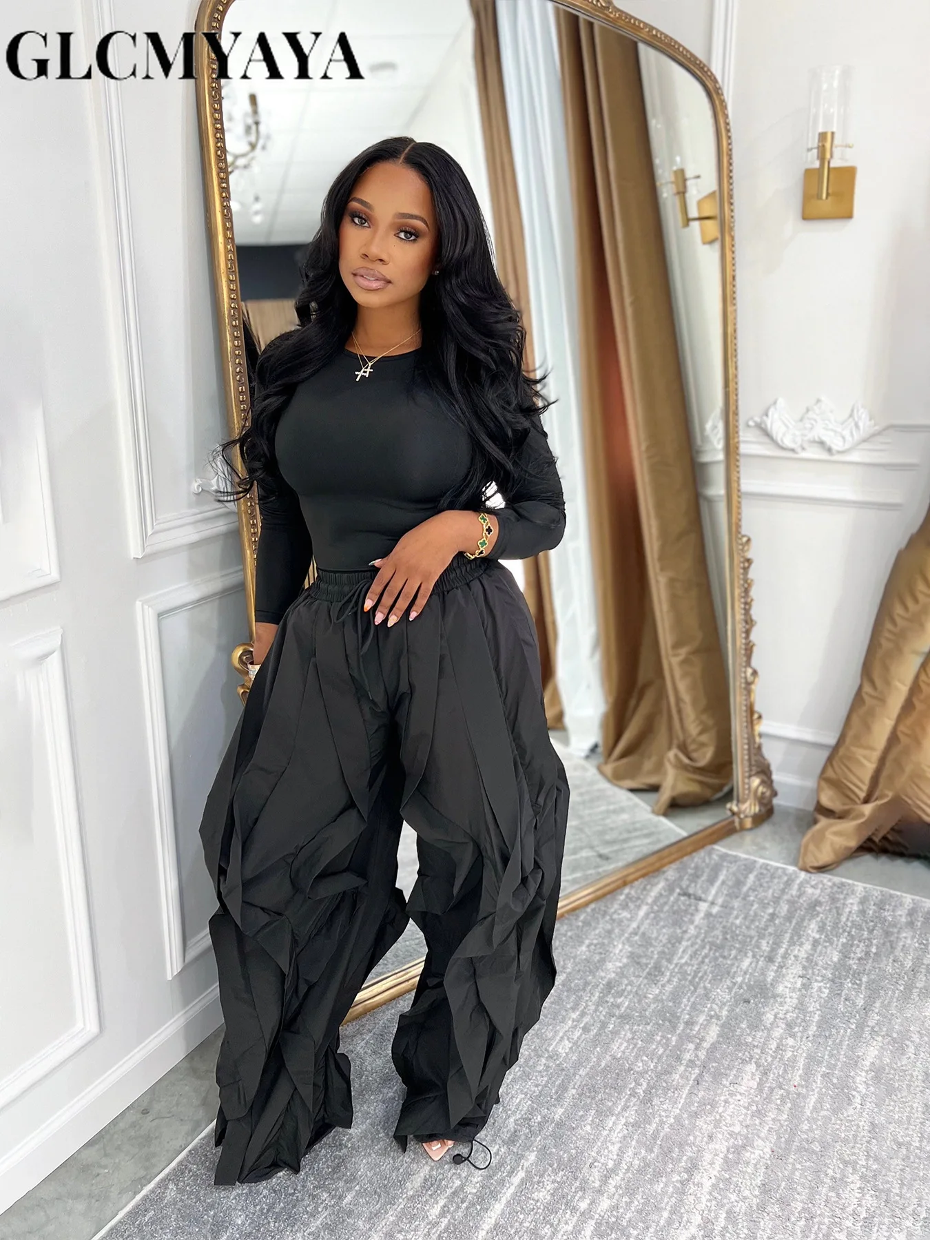 GLCMYAYA Women’s Set Long Sleeve T-shirt + Wide Leg Ruffles Pant Suits 2026 Winter Active Tracksuit 2 Two Pieces Set Outfits GLCMYAYA Women's Set Long Sleeve T-shirt + Wide Leg Ruffles Pant Suits 2026 Winter Active Tracksuit 2 Two Pieces Set Outfits