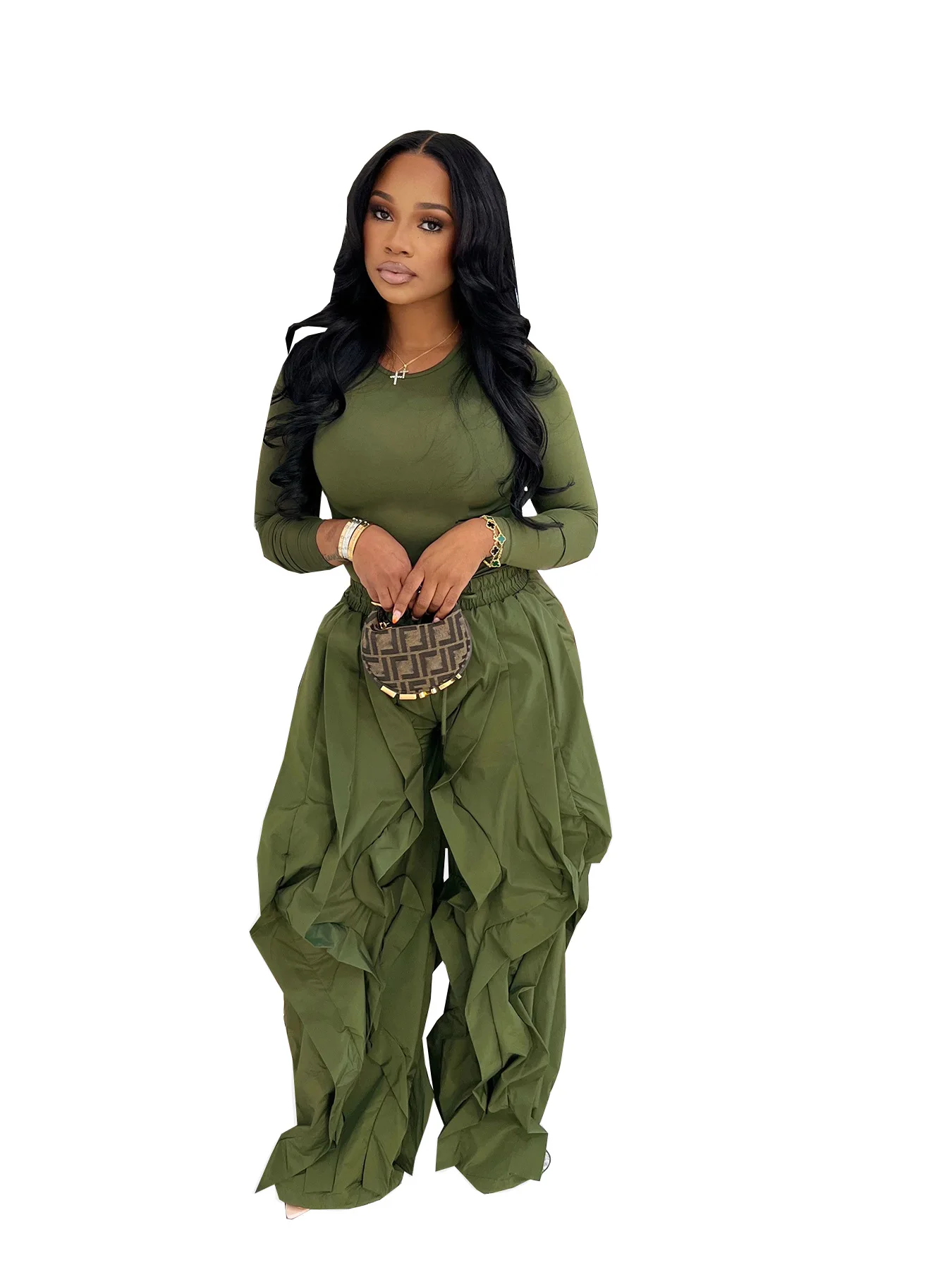GLCMYAYA Women's Set Long Sleeve T-shirt + Wide Leg Ruffles Pant Suits 2026 Winter Active Tracksuit 2 Two Pieces Set Outfits
