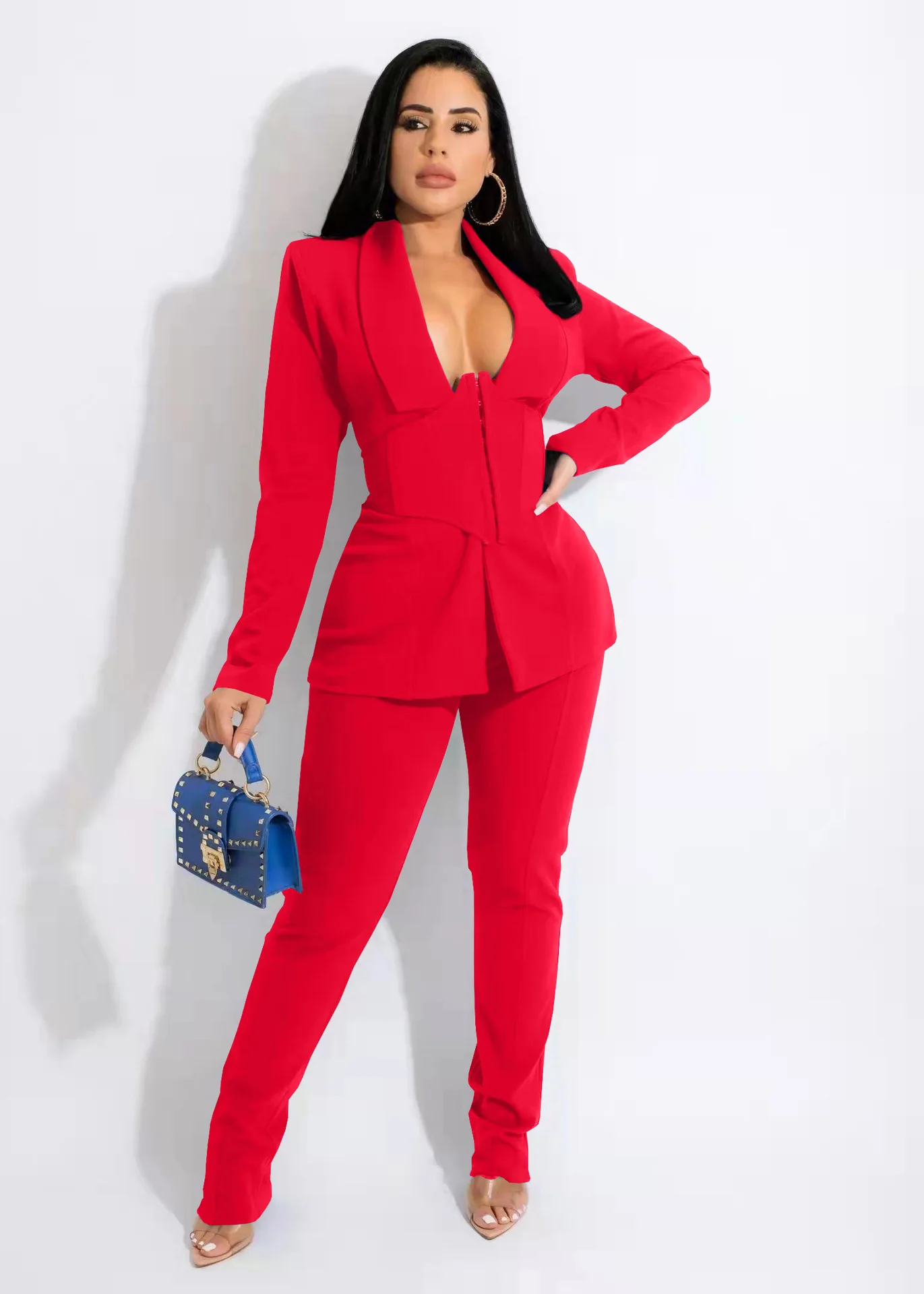 CM.YAYA Basic Women's Tracksuit Blazers with Girdle Corset and Pants Suit Office Lady Elegant Matching Two 2 Piece Set Outfits