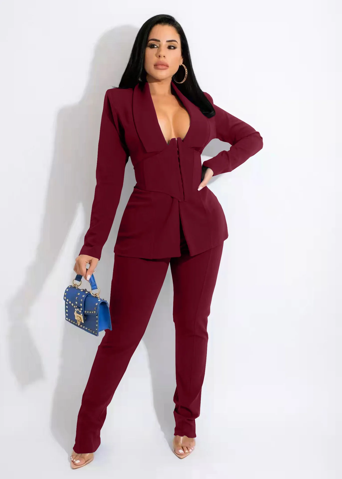 CM.YAYA Basic Women's Tracksuit Blazers with Girdle Corset and Pants Suit Office Lady Elegant Matching Two 2 Piece Set Outfits