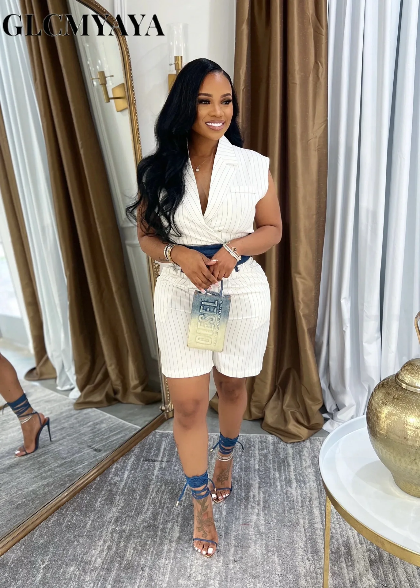 GLCMYAYA Women's Set Sleeveless V-neck Jacket Top and Shorts 2025 Autumn Winter Active OL Work Tracksuit Two 2 Piece Set Outfits