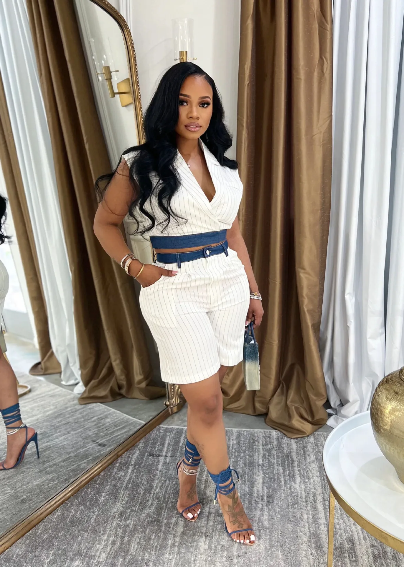 GLCMYAYA Women's Set Sleeveless V-neck Jacket Top and Shorts 2025 Autumn Winter Active OL Work Tracksuit Two 2 Piece Set Outfits