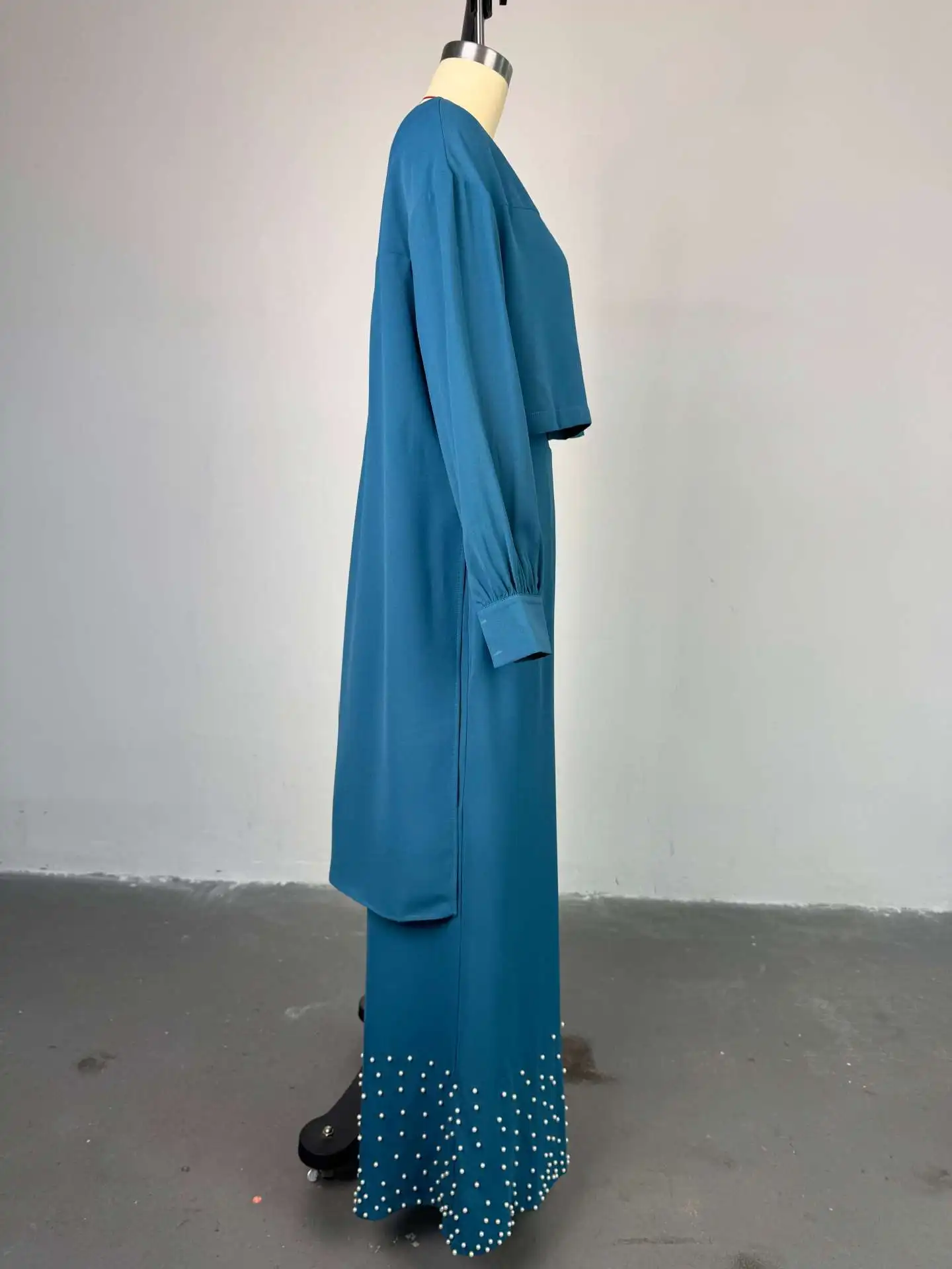 CM.YAYA Women's Set Long Sleeve High Low Maxi Blouse and Pearl Beading Wide Leg Pants 2025 Two 2 Piece Sets Outfits Tracksuit