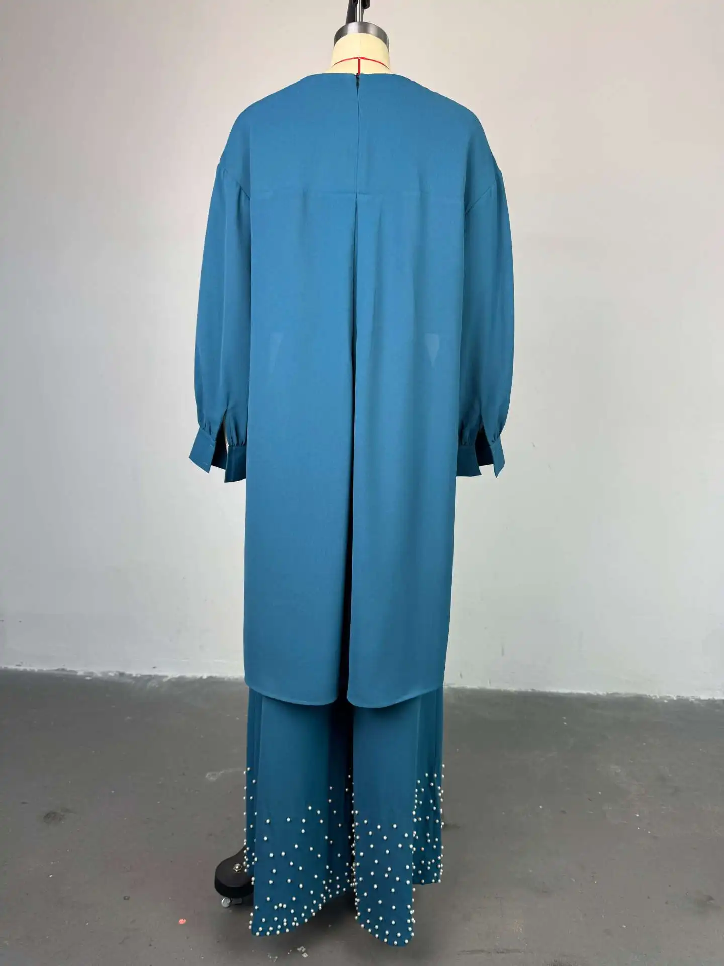 CM.YAYA Women's Set Long Sleeve High Low Maxi Blouse and Pearl Beading Wide Leg Pants 2025 Two 2 Piece Sets Outfits Tracksuit